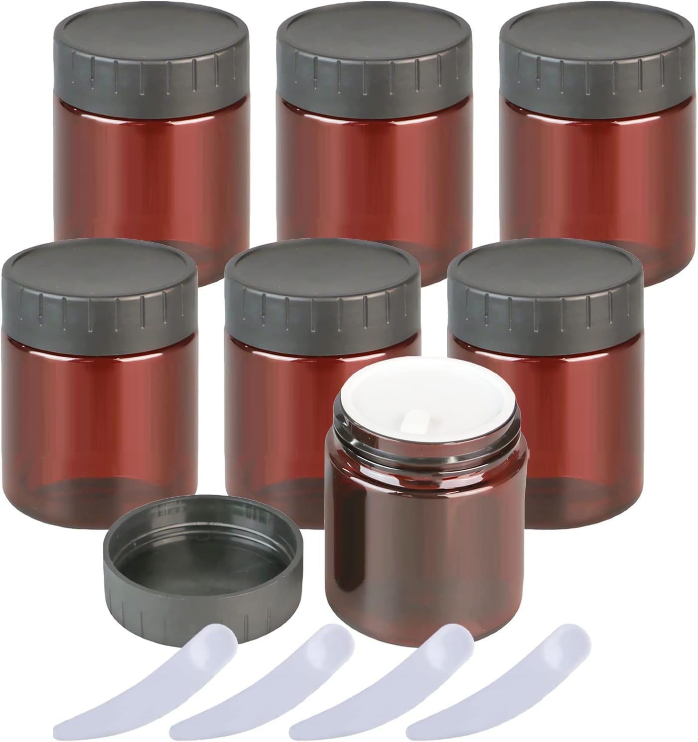 FLYIODFCXV cosmetic jar, Pack of 12, Empty Brown Plastic Cosmetic Jar Pots with Inner Liners and Black Lids(120ml)