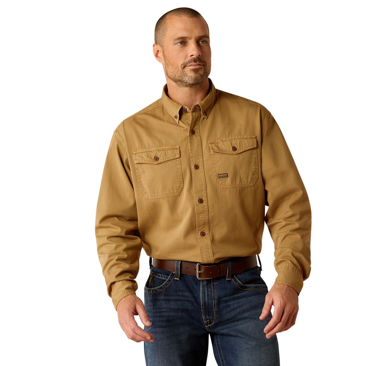 ARIAT Men's Rebar Washed Twill Work Shirt, Rebar Khaki, X-Small