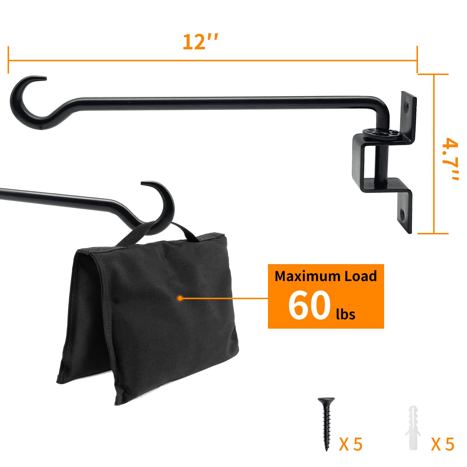 Maosen Pflanzenhänger 30,5 Cm – 2 Stück, Schwarz, Robust Bis 27,2 Kg | Für Blumenampeln, Windspiele, Vogelfutter Im Innen- & Außenbereich