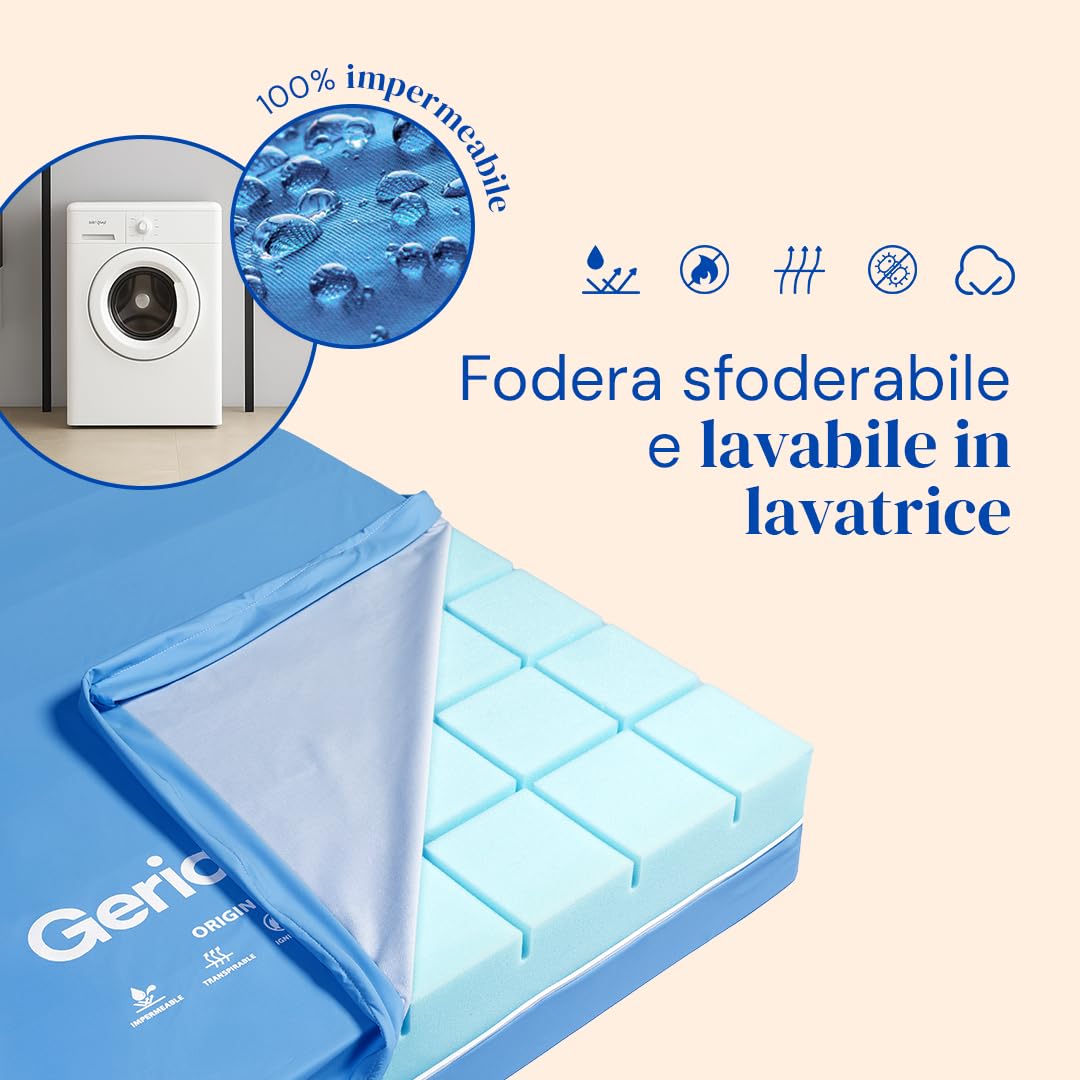 Geriafy - Letto Elettrico con Materasso Origin HR Impermeabile | Rete Motorizzata a 4 Sezioni | Design a Griglia Ergonomico | Traspirante e Comfort (105x190 cm)