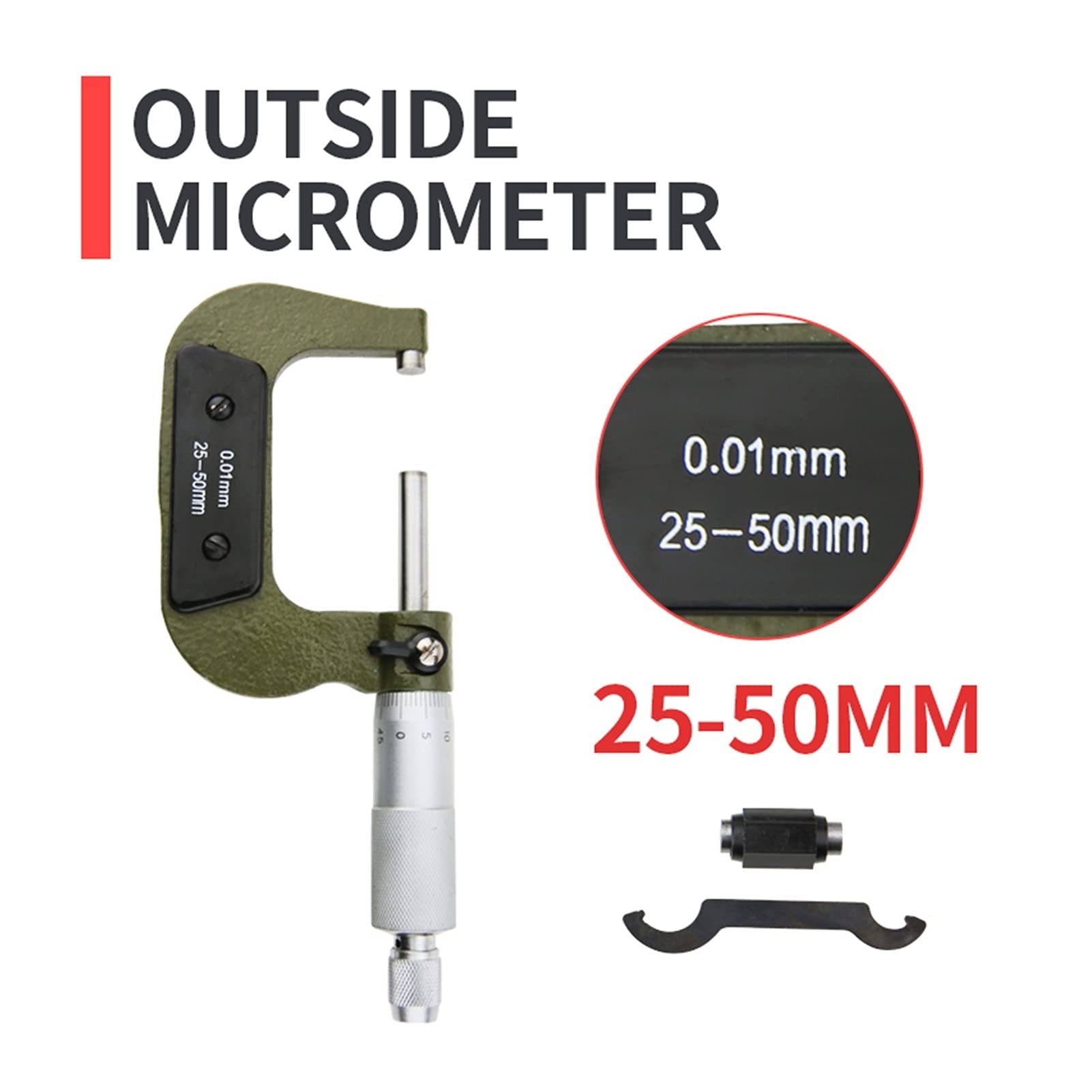 Micrómetro, Micrómetro exterior 0-25mm Medidor de carburo métrico de calibrador de calibrador Herramientas de medición Enseñanza(25 50mm Outside)