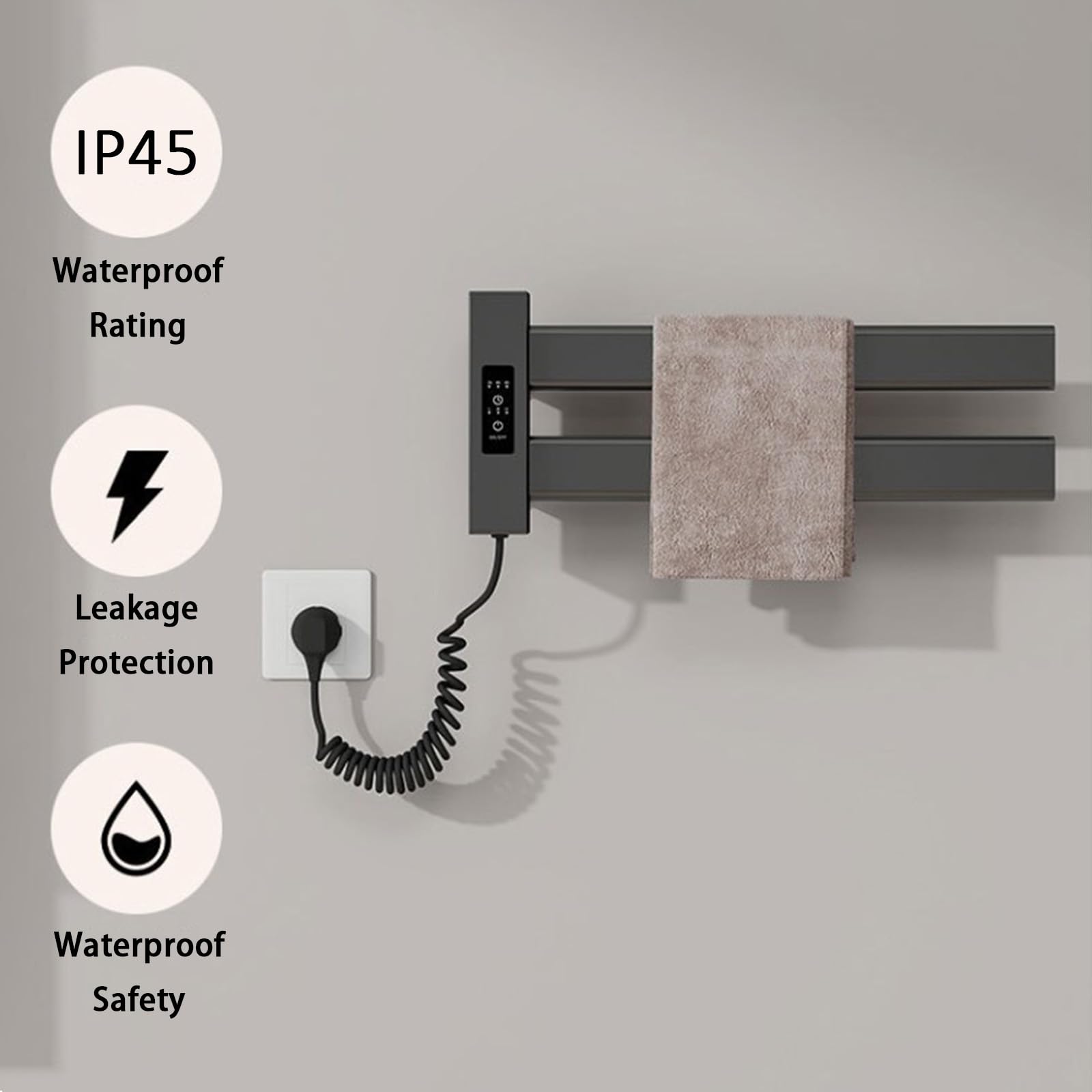 Scaldasalviette Elettrico Bagno 450×180mm Portasciugamani Elettrico Basso Consumo Scaldasalviette Termoarredo Piatto da Parete 50W con 2 Barre Riscaldanti Asciugatrice per Asciugamani Bianco