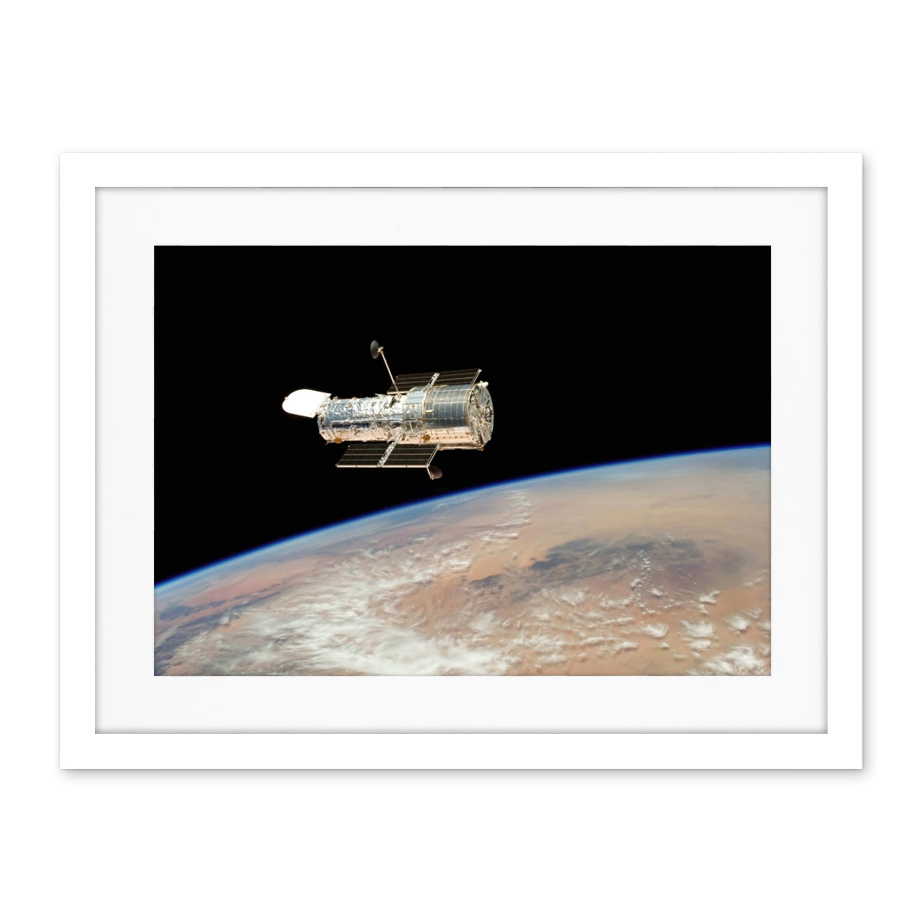 Artery8 Hubble Space Telescope Image The Hubble's Final Release Over Earth By Space Shuttle Atlantis Crew In 2009 Servicing Mission 4 Artwork Framed Wall Art Print 18X24 Inch