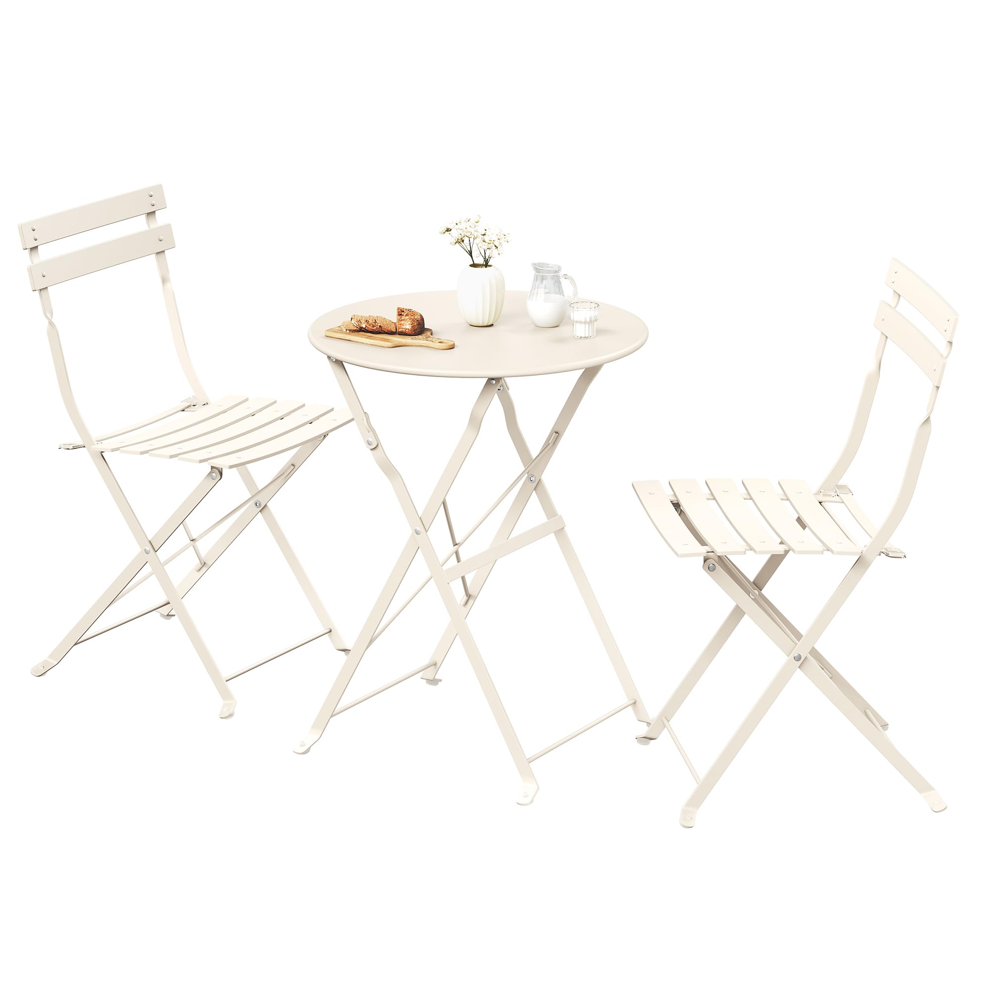 3-Piece Outdoor Bistro Set, Folding Patio Furniture Set with Table and 2 Chairs, Weather-Resistant Steel Balcony Furniture, for Balcony, Patio, Garden, Cappuccino Beige GGF036LZ01