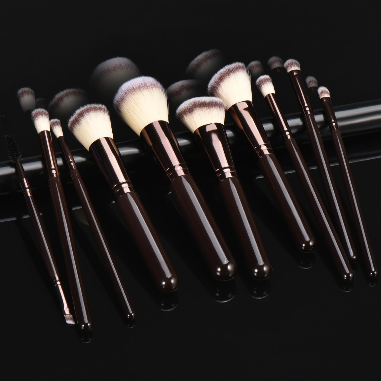 10 schwarze Make-up-Pinsel aus Kaffeeholz, Premium-Kunsthaar, Foundation-Pinsel, loses Puder, Rouge, Lidschatten, Augenbrauenpinsel-Set