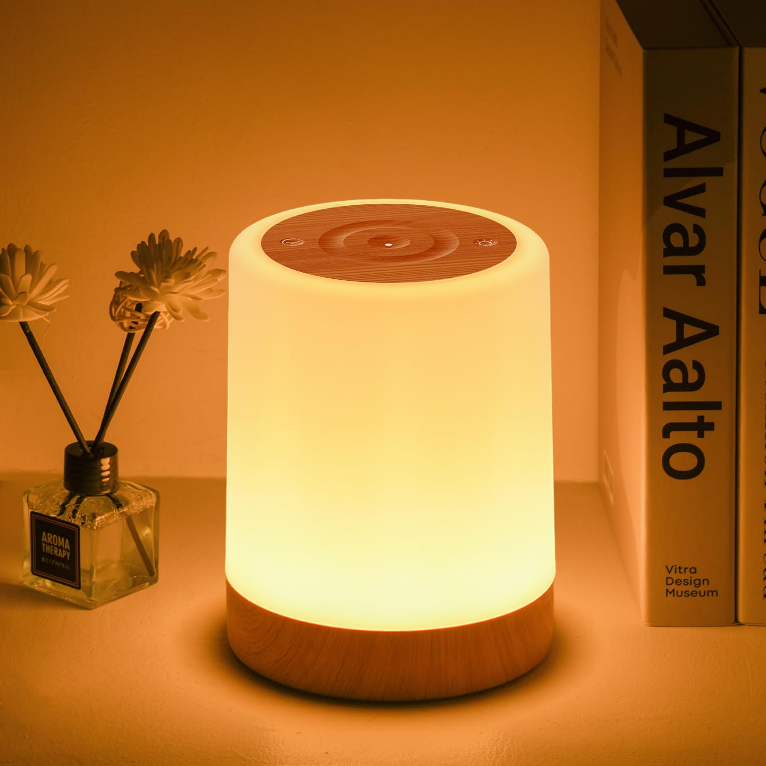 Auxmir Lampada da Comodino LED Touch, Abat Jour Senza Fili Bambini, Marrone | Luce Notturna, 3000mAh Batteria USB-C, 256 RGB, 5 Modalità, Dimmerabile, Timer, da Tavolo, Allattamento, per Camera da letto