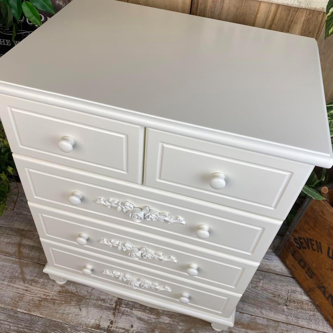 フレンチカントリー北欧調ホワイトチェスト四段五つ引き木製収納タンス