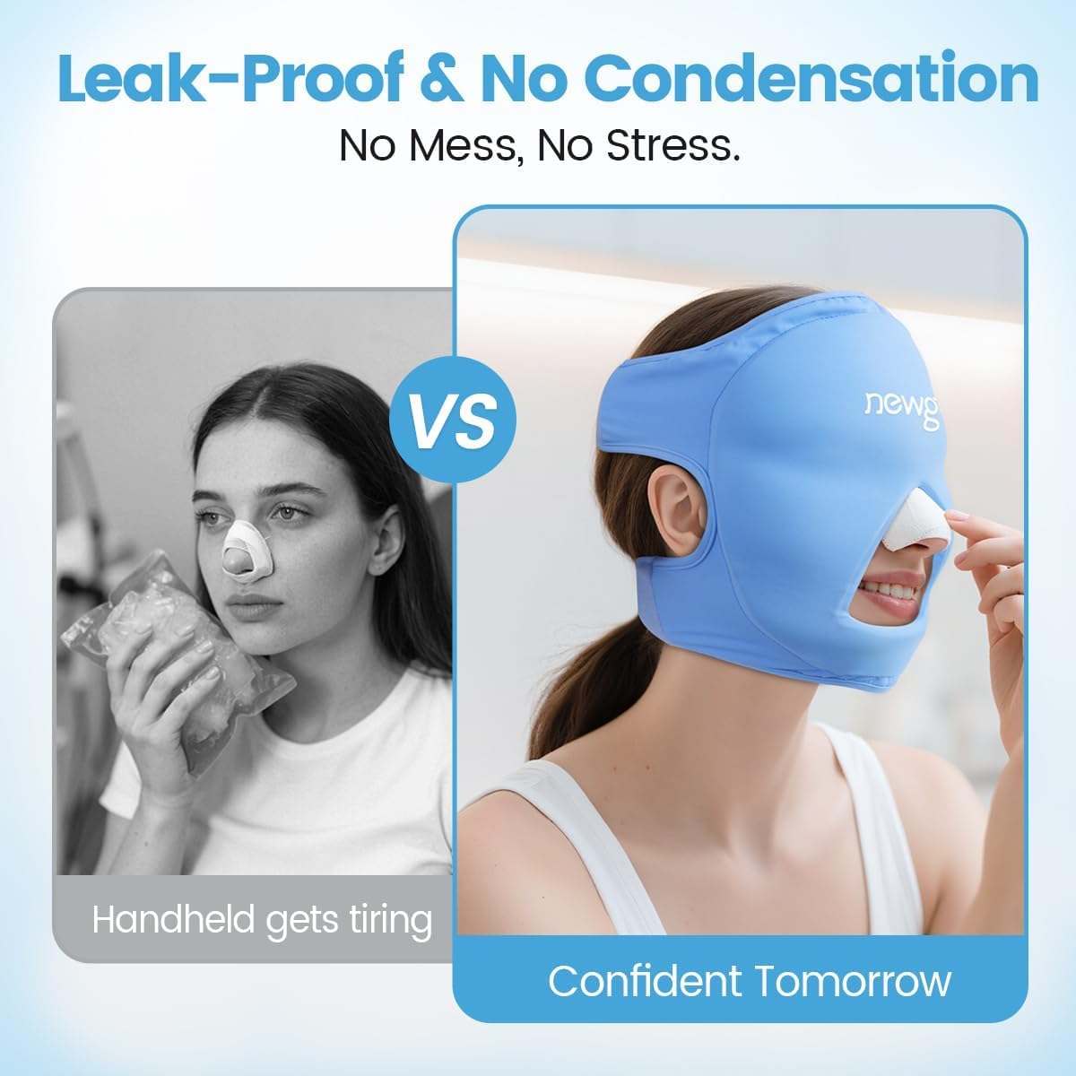 NEWGO Ice Face Mask & Cooling Eye Mask for Puffy Eyes – Reusable Gel Hot/Cold Therapy with Thick Gel Pad in Forehead & Eye Zones for Migraine Relief, Post-Surgery Swelling, Allergy, Headaches