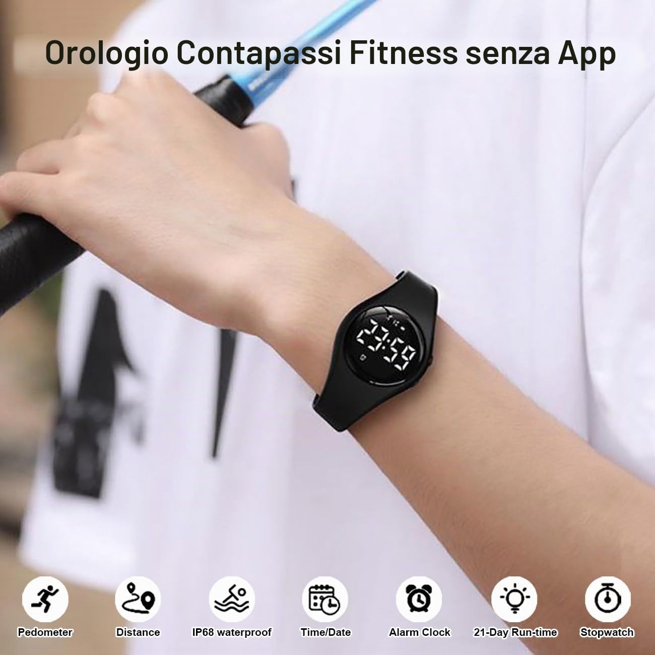 Orologio Pedometro Fitness Tracker Senza App/Bluetooth, Orologio Digitale Impermeabile con Cronometro Sveglia Contacalorie Contatore di Distanza Contapassi, Orologio Sportivo per Donna e Bambini