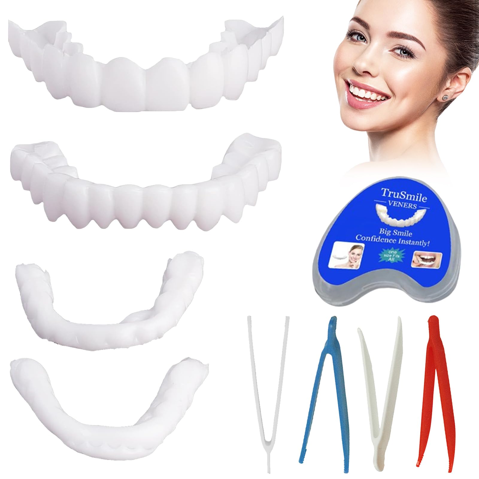 Smile Teeth Instant Veneers,1 Pairs Instant Veneers Dentures with 3 Clips, Whitening Cosmetic Tooth, Covering Snap On Teeth Top and Bottom Temporary Upper and Lower False Teeth for Men and Women