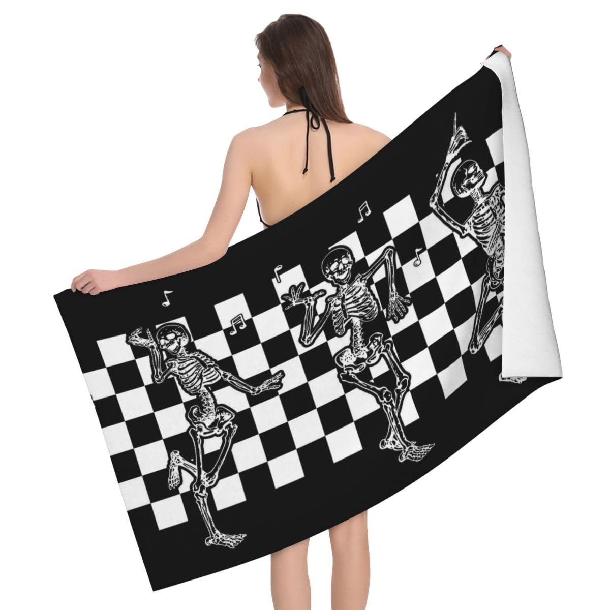 Franala Horror Skeleton Goth Theme Beach Towel, Halloween Spooky Quick Dry Super Absorbent Bath Towels, Oversized Microfiber Bathroom Towels for Shower, Pool, Camping, Beach 30x60 in