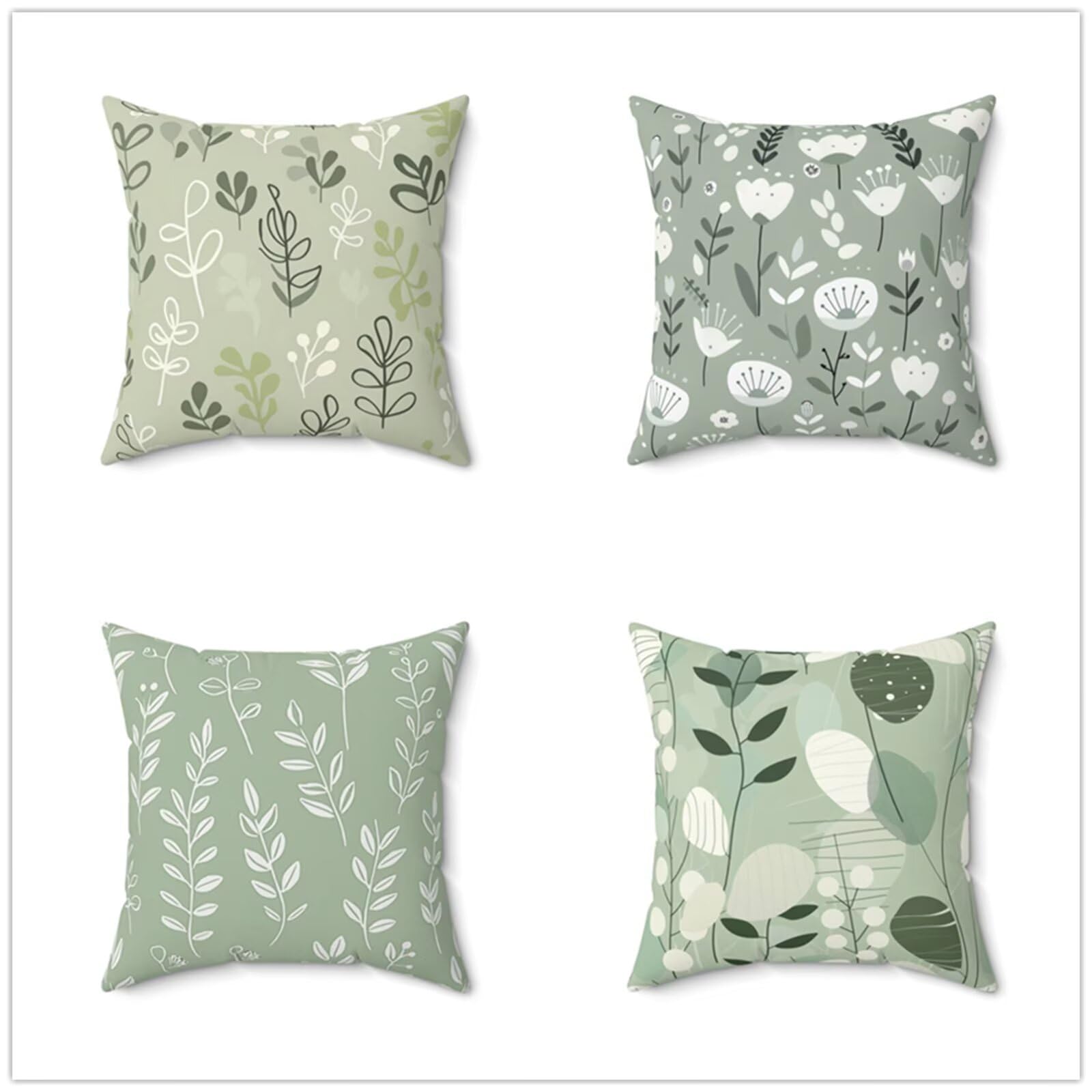 Heaen Outdoor Cushion Covers 45x45 cm Set of 4 Waterproof Linen Throw Pillowcases Green Leaves Square Decorative Pillow Covers for Garden Patio Furniture