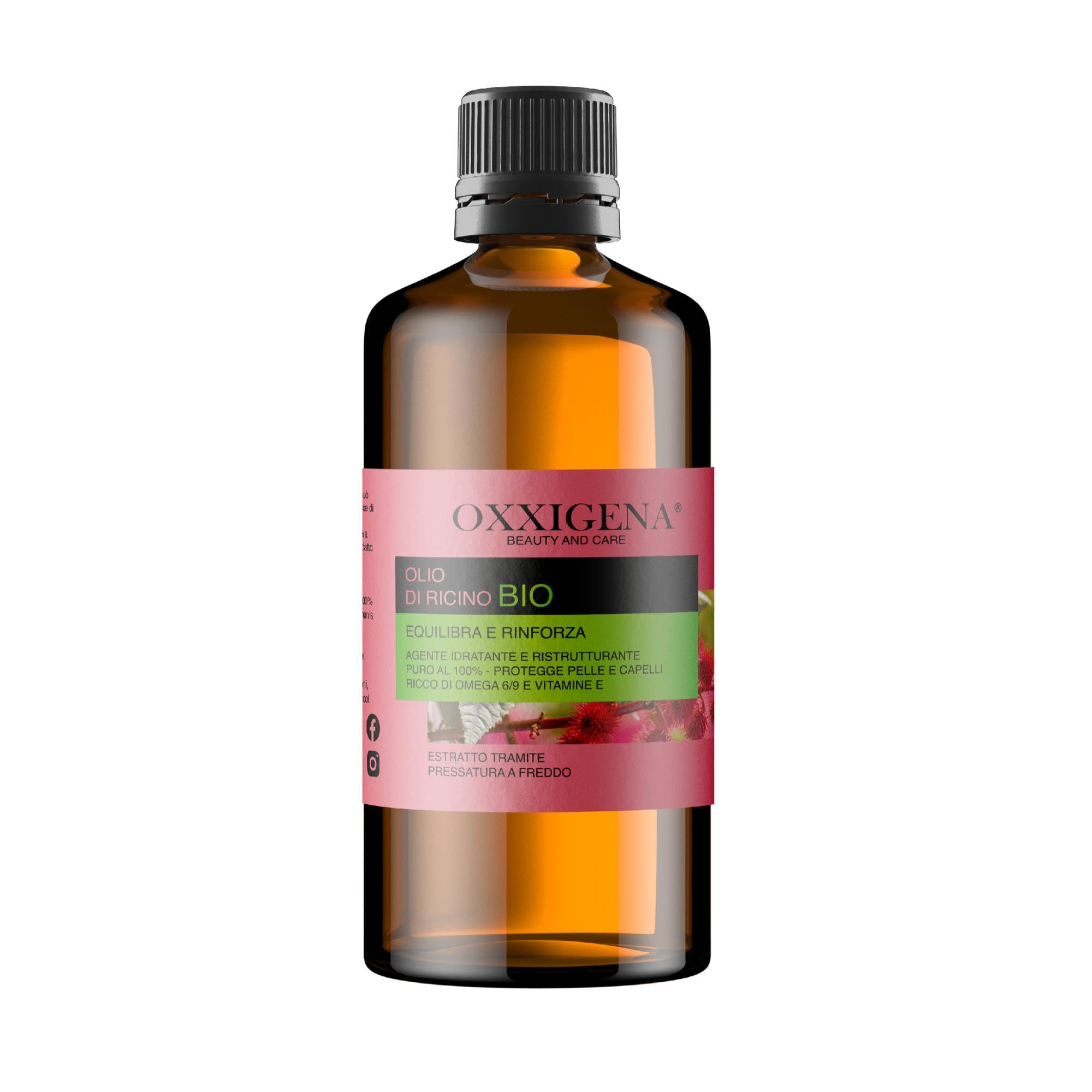Oxxigena Aceite de Ricino Orgánico Virgen Puro 100% - 1 L - Prensado en Frío - Equilibra y Fortalece - Nutritivo e Hidratante para Piel y Cabello - Vegano, sin OGM