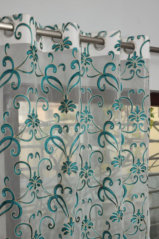 OuTVEEN Polyester Beautiful Imported Embroidery Floral Design Decorative Semi Sheer Aqua Color 7 Feet Door Use Pack of 2 Pecs Curtains for Home || Living Room Curtains (B0D1CSHPNB) Amazon Price History, Amazon Price Tracker
