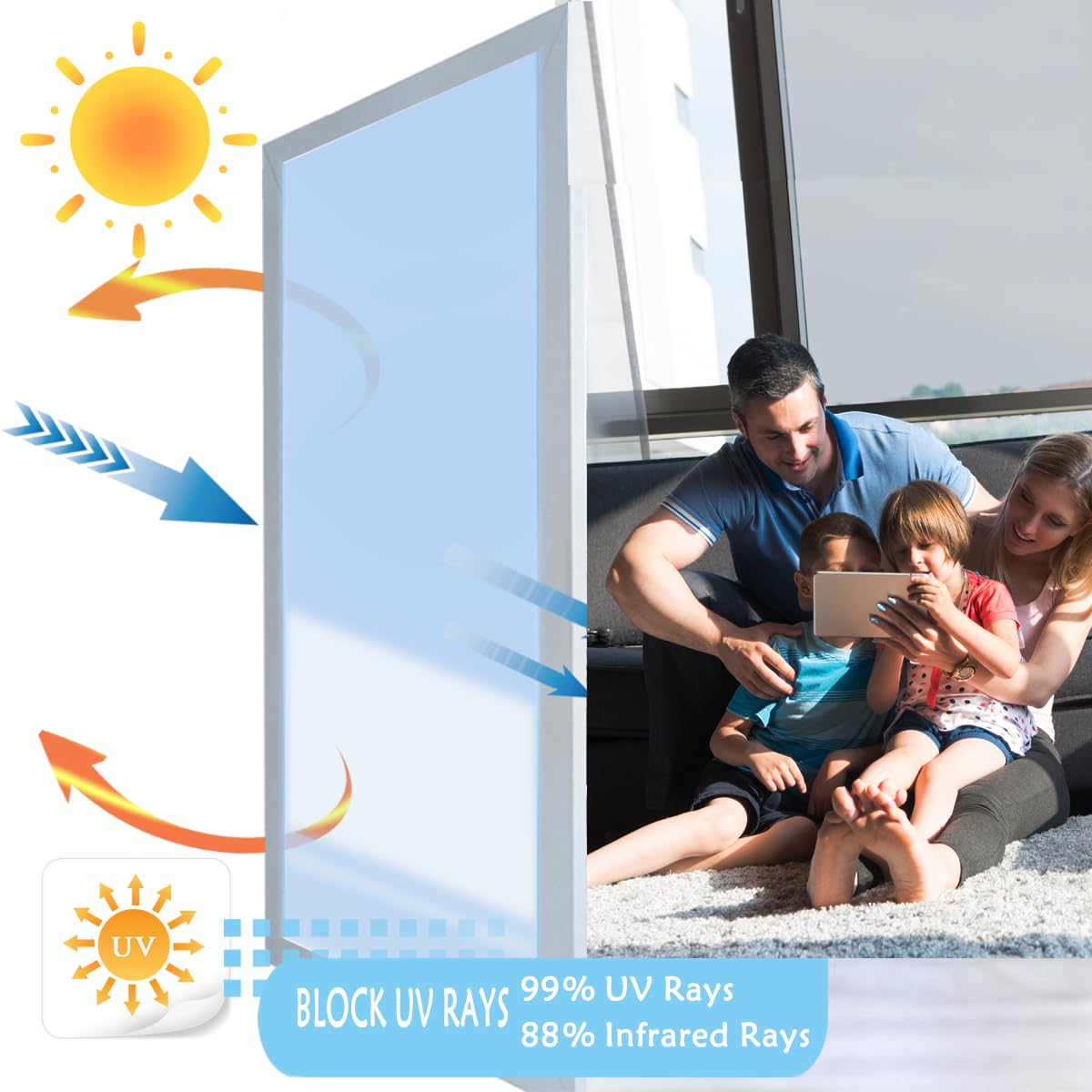 Antrect One Way Window Film Silver Anti UV Window Film Privacy Mirror Anti Glare Reflective Film Heat Control Window Tint Sun Blocker Window Sticker Privacy Film for Glass Windows - Image 4
