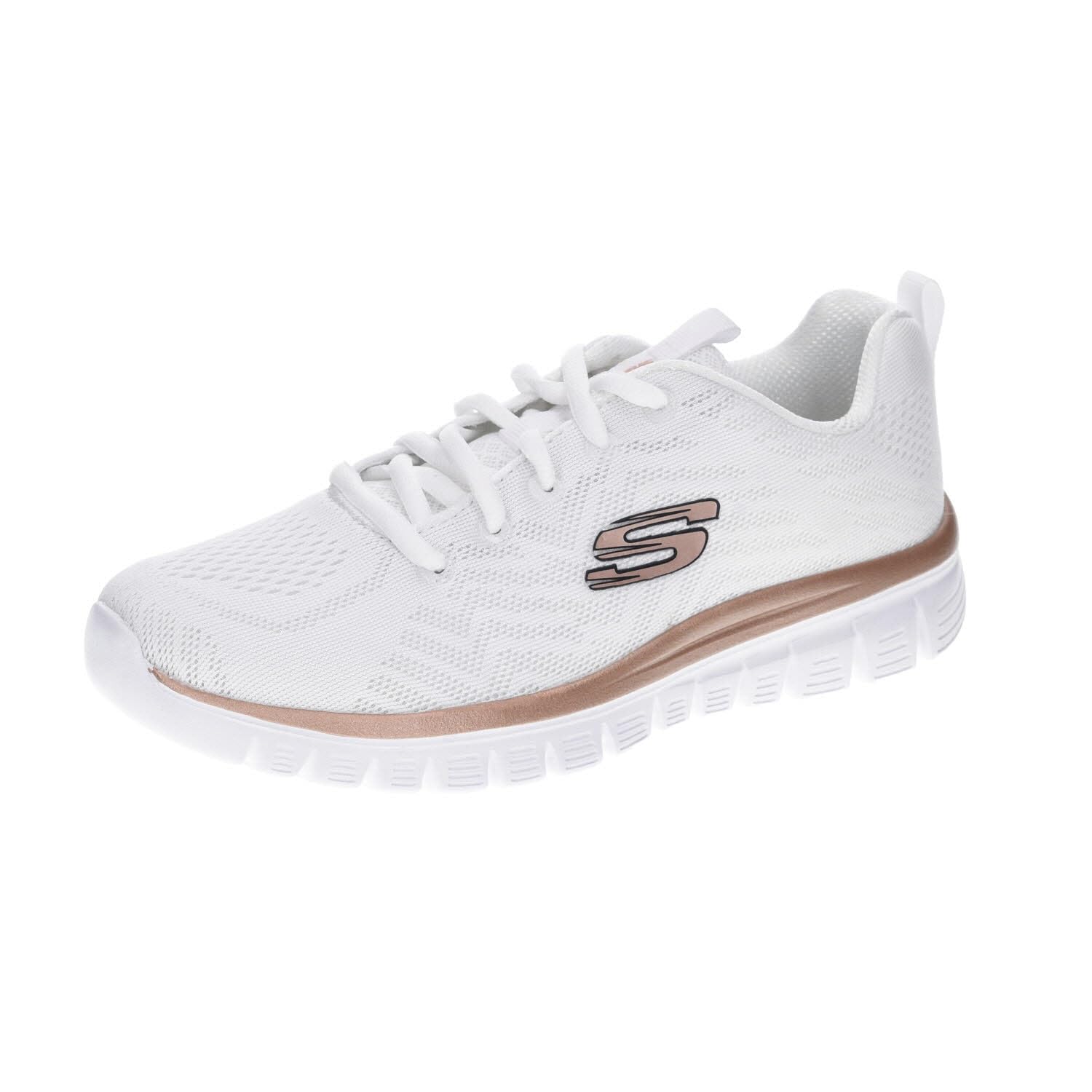 Womens Wide Fit Skechers 12615 Walking Trainers, White/Silver / 3 / 2E