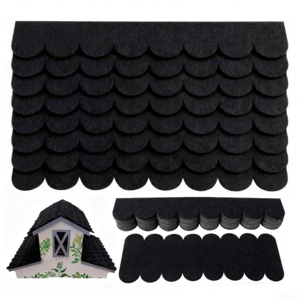 Self-Adhesive Roofing Felt Tiles 53 Pack Bird House Roof Shingles for Nesting Box Rabbit Hutch Dog Kennel DIY Weather Resistant Black Non-Woven Fabric Cover