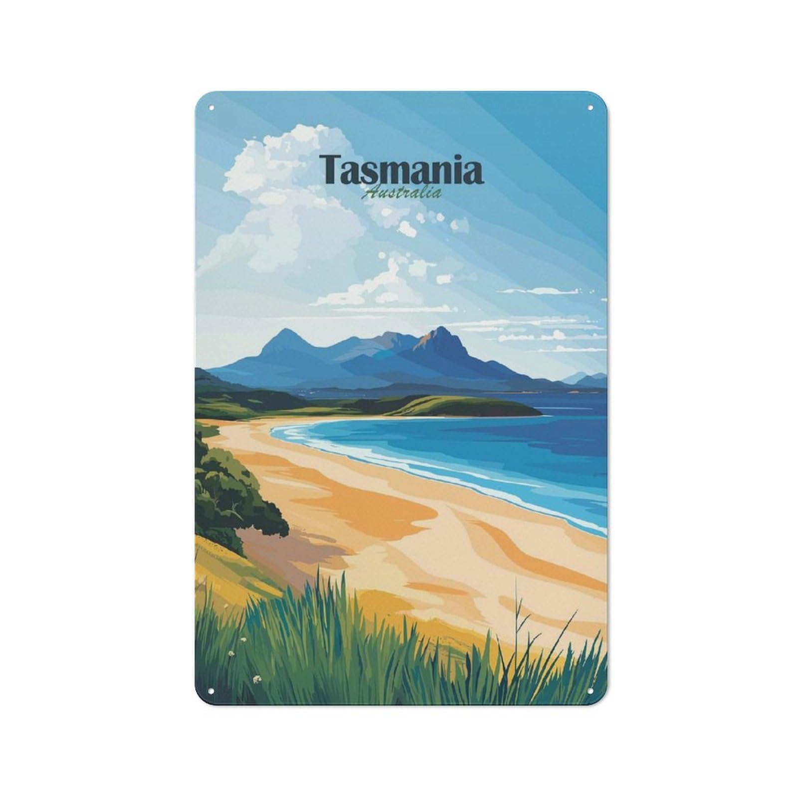 Junmoney Style-5 Tasmania Beach Landscape Rustic Metal Wall Sign 30X20cm For Bar Or Restaurant, A Decorative Metal Sign For Bars And Restaurants