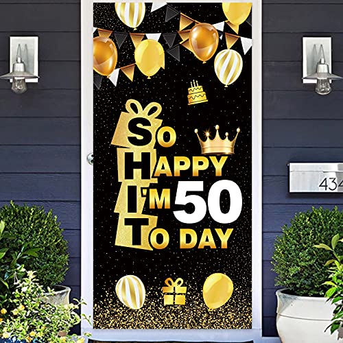 So Happy IM Fifty Today Happy 50th Birthday Banner Confetti Cheers to 50 Years Old Bday Theme Decor Decorations for Him Her Men Women Funny 50th Birthday Party Supplies Black and Gold