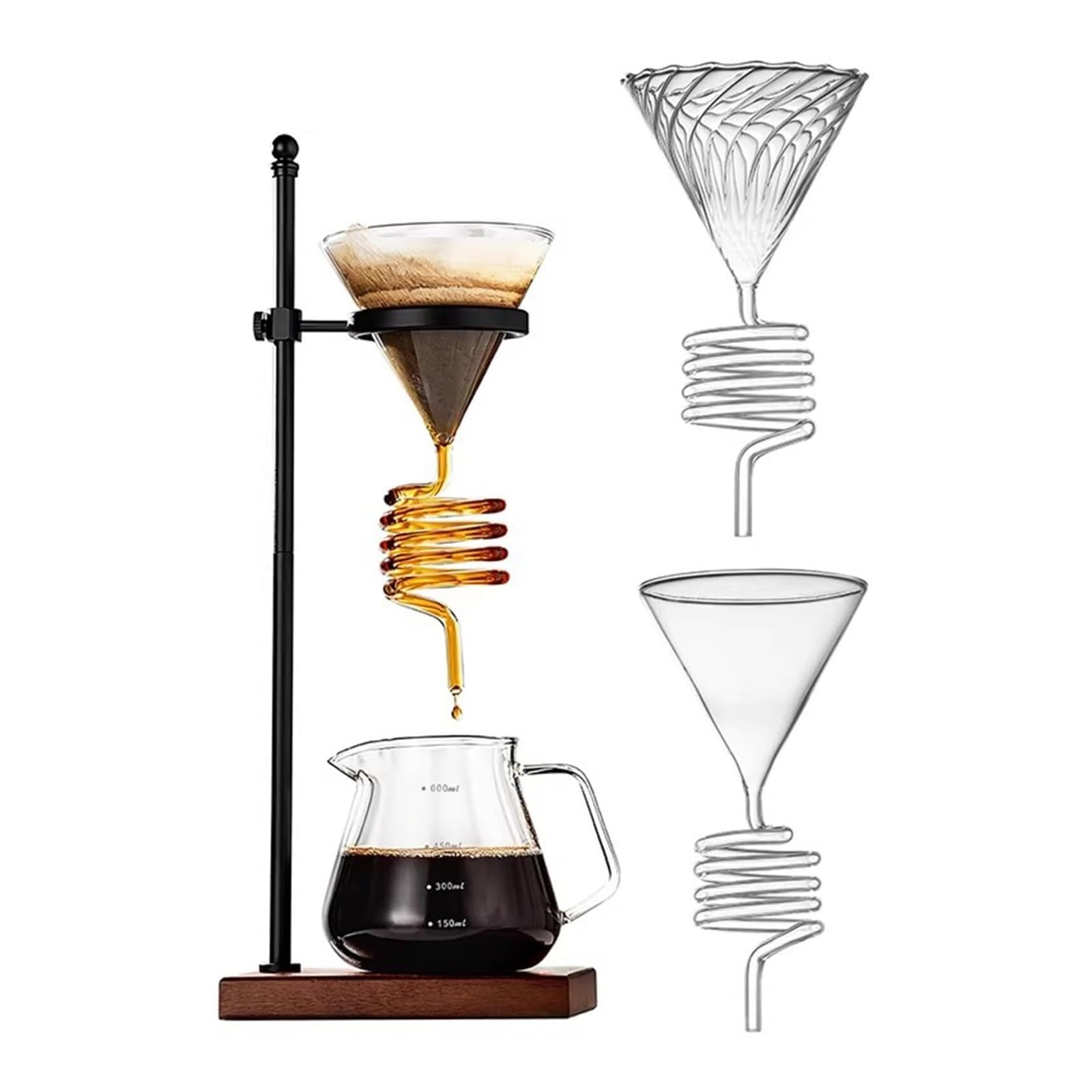 Juego de cafetera de vertido, gotero de café en espiral, filtro reutilizable, para el hogar, la oficina y al aire libre