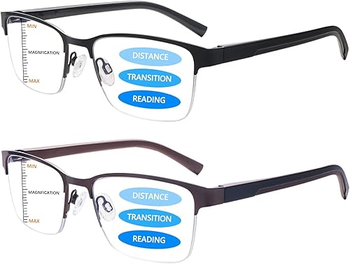 MAEOWN Gafas de lectura multifocales progresivas para hombre, bloqueo de luz azul, bisagra de resorte, lentes para computadora, marco de medio metal