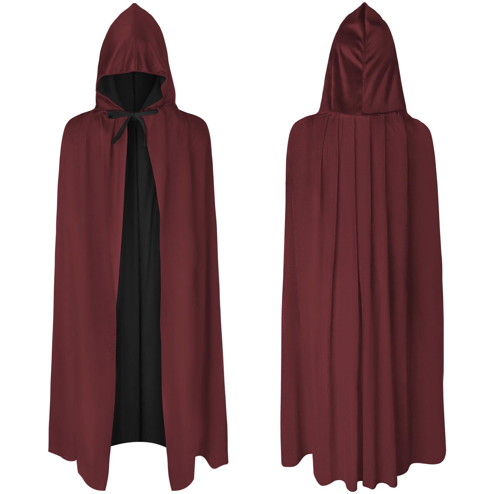AOOWU Kids Hooded Cape, Unisex Reversible Black-Wine Red Hooded Cloak, Vampire Cape Witch Cloak, Adult Fancy Dress Costume for Halloween Christmas Party Carnival Cosplay, 90CM