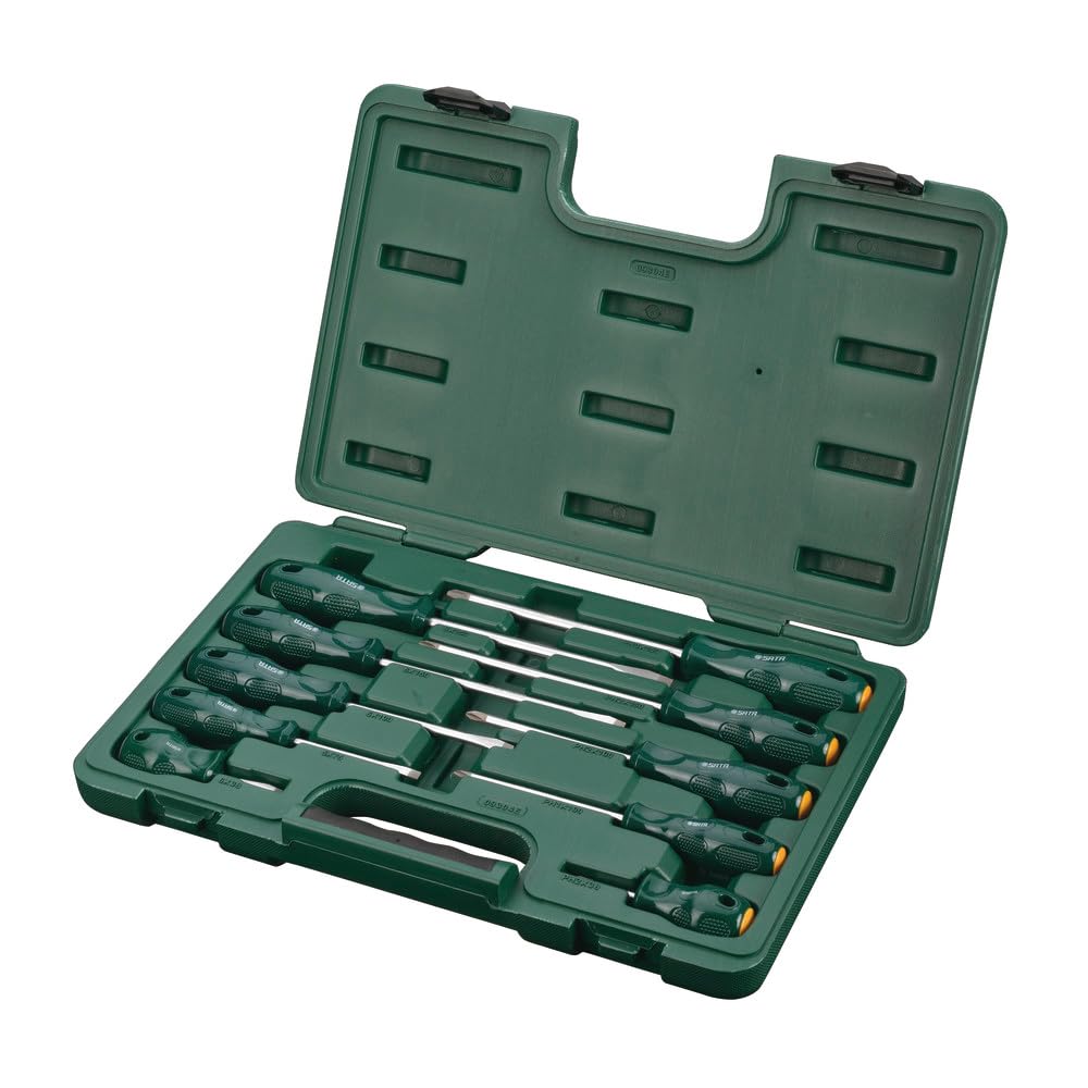 SATA ST09304ESJ - Set di 10 cacciaviti Phillips e a taglio, con manici in acetato, in valigetta