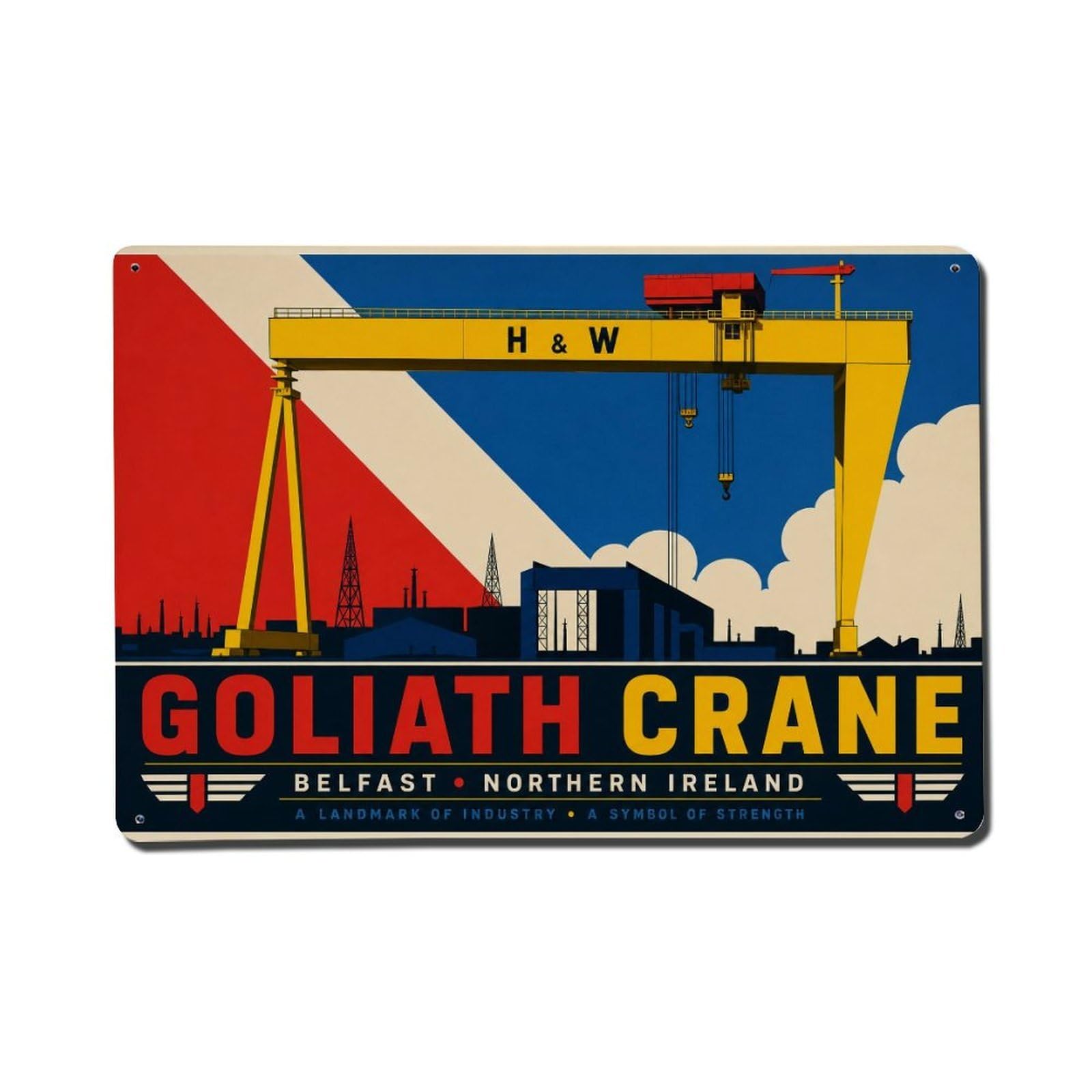 Vintage Travel Goliath Crane Belfast Shipyard Engineering Metal Tin Sign