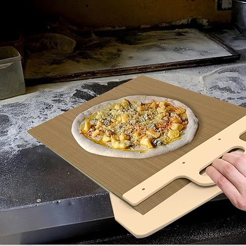 Miniatura 6 de Pala deslizante de pizza prémium  espátula de pizza antiadherente con mango de madera  Deslizador inteligente de pizza para hornos de interior y