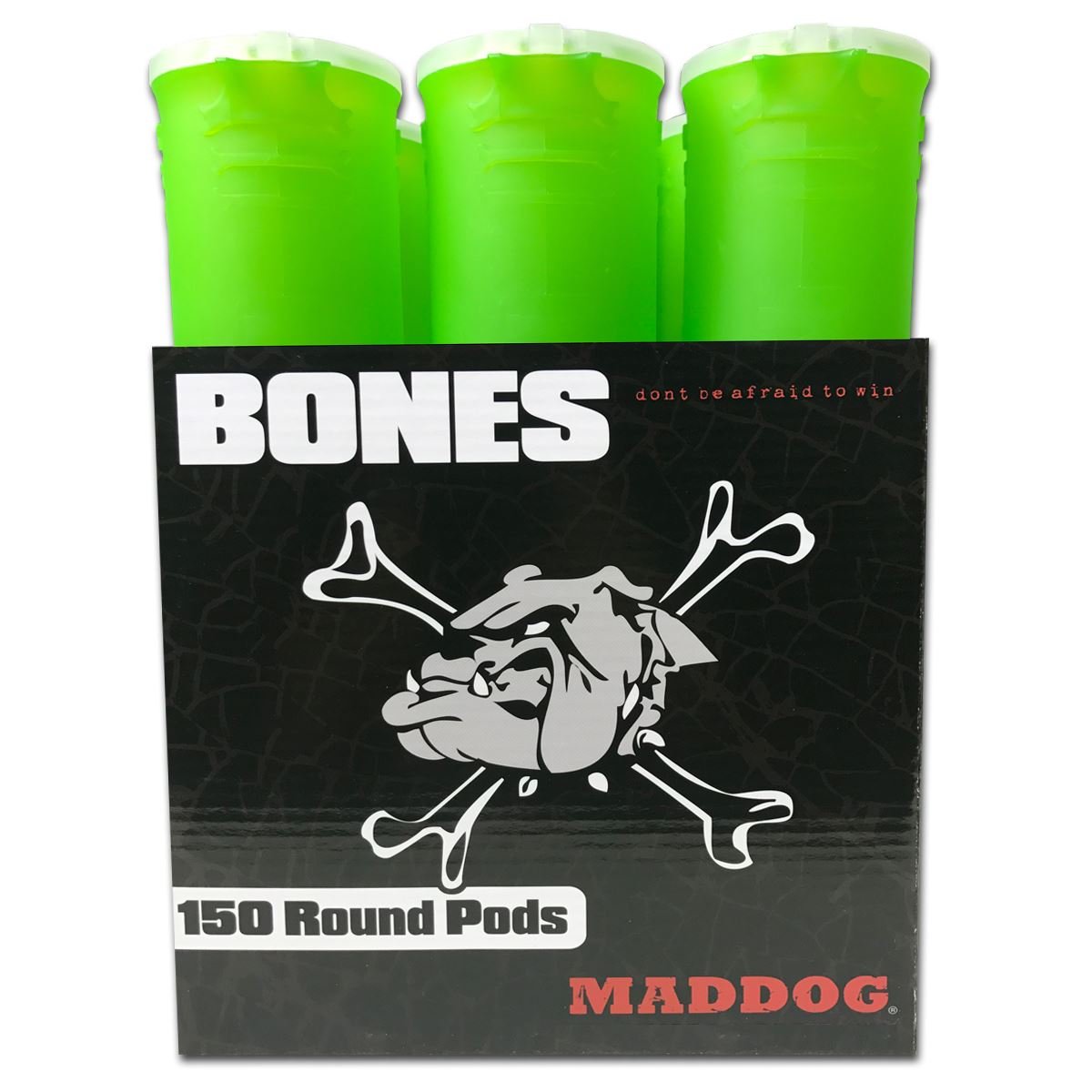 Maddog 150 Round Bones Paintball Pods | Durable Quick Reload Tubes for Tournament and Recreational Speedball Woodsball | 6 Pack