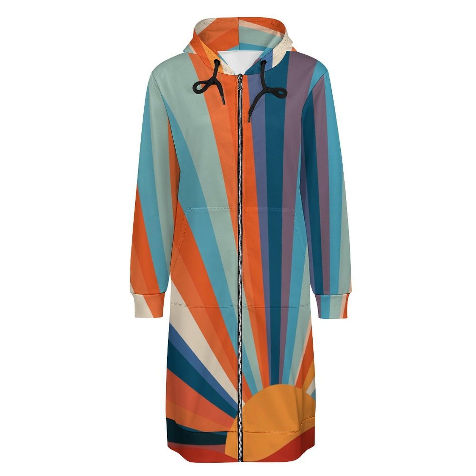 Felpa Donna con Zip Felpe Sportiva con Tasche E Cappuccio Motivo Sole retrò Morbida Invernale Giacca Regolabile Confortevole per Uso Quotidiano Casual