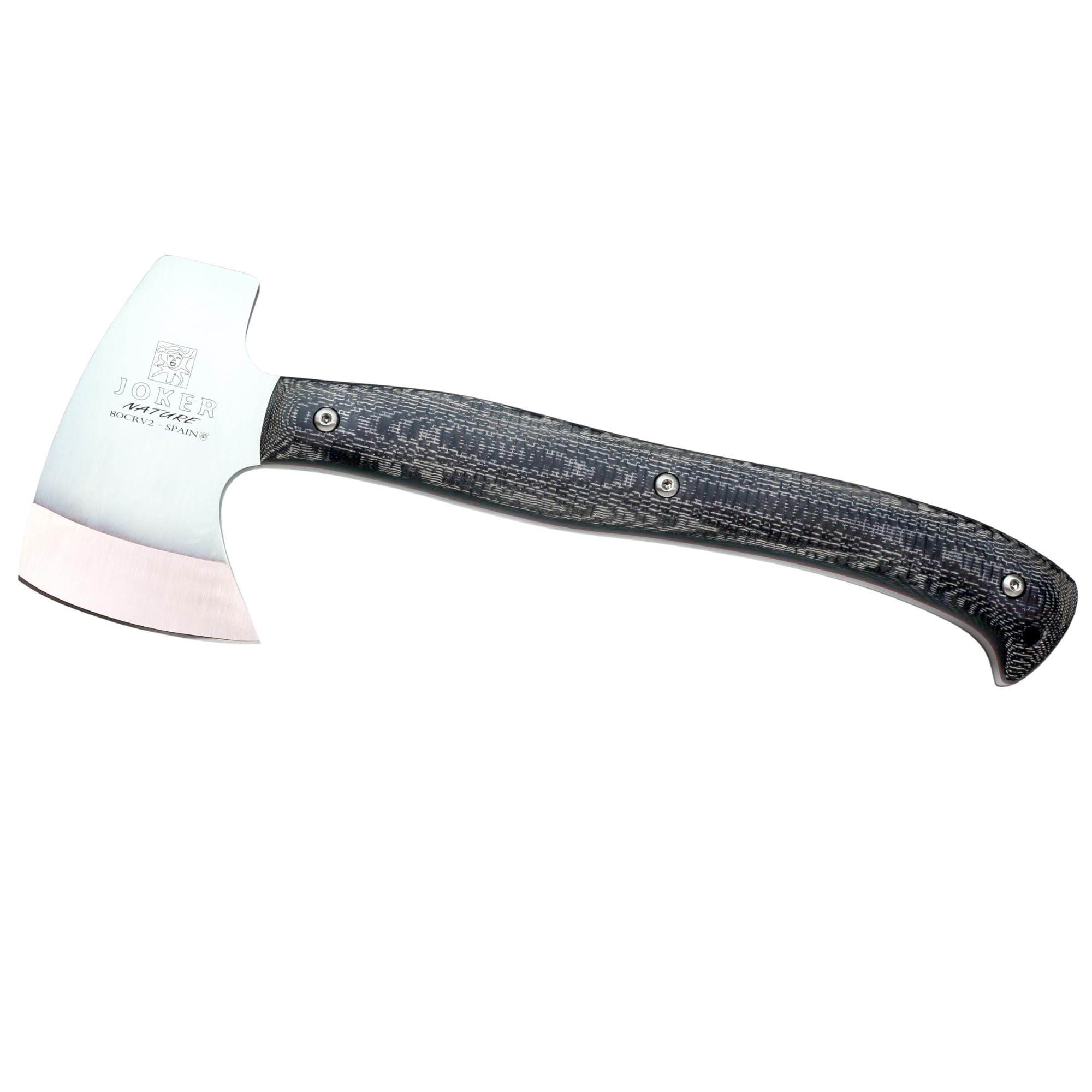 Hacha de Caza Joker Nature HM01, Hoja de Acero 80CRV2, Mango de Micarta Canvas, Largo de Hoja 12 cm, Herramienta de Pesca, Caza, Camping y Senderismo