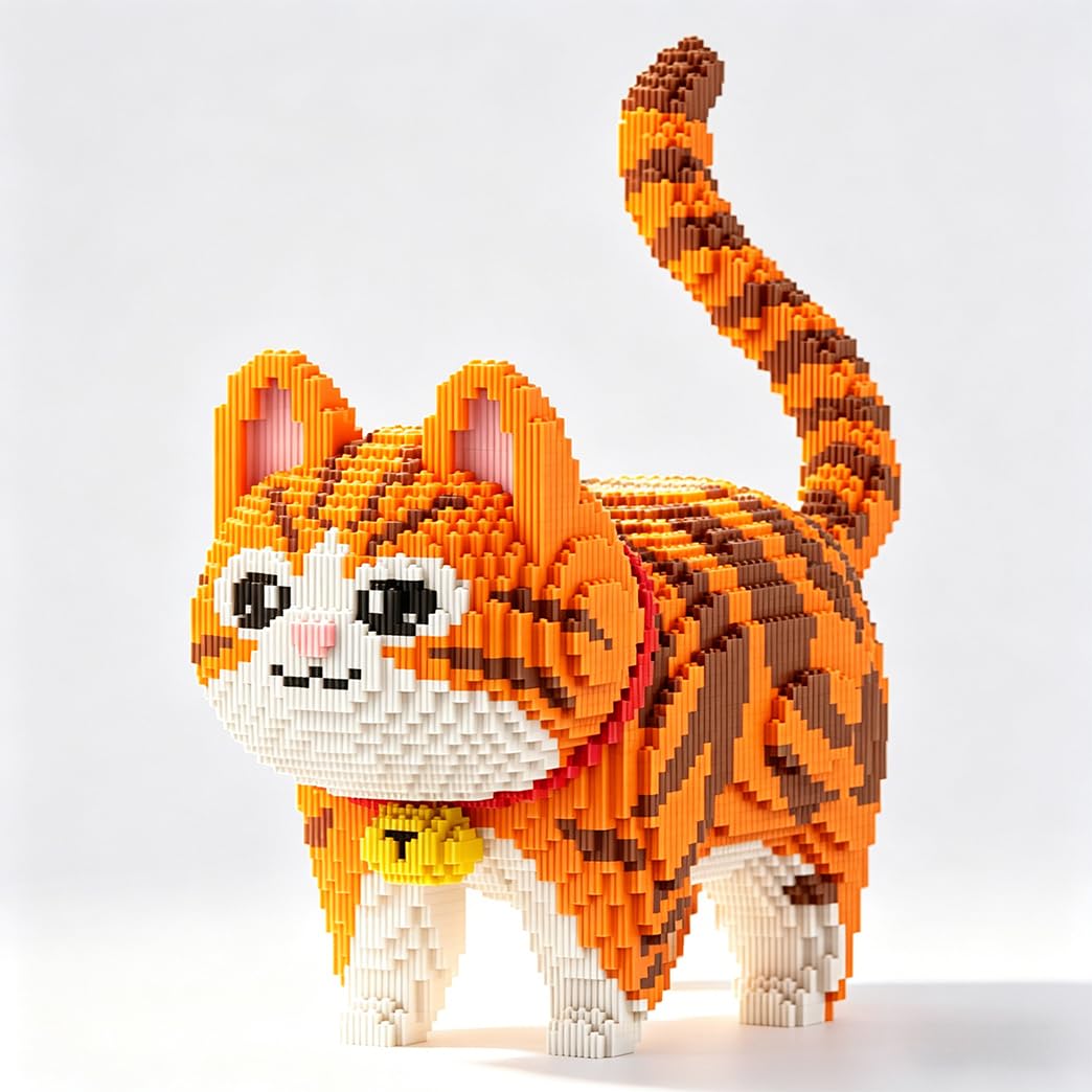 Chat Mini Construction Maquette Set, 6000 Pièces Chat Roux Construction Briques Animaux Jouet, Collectionner Blocs de Construction Modèle, Non Compatible avec Marques Grand