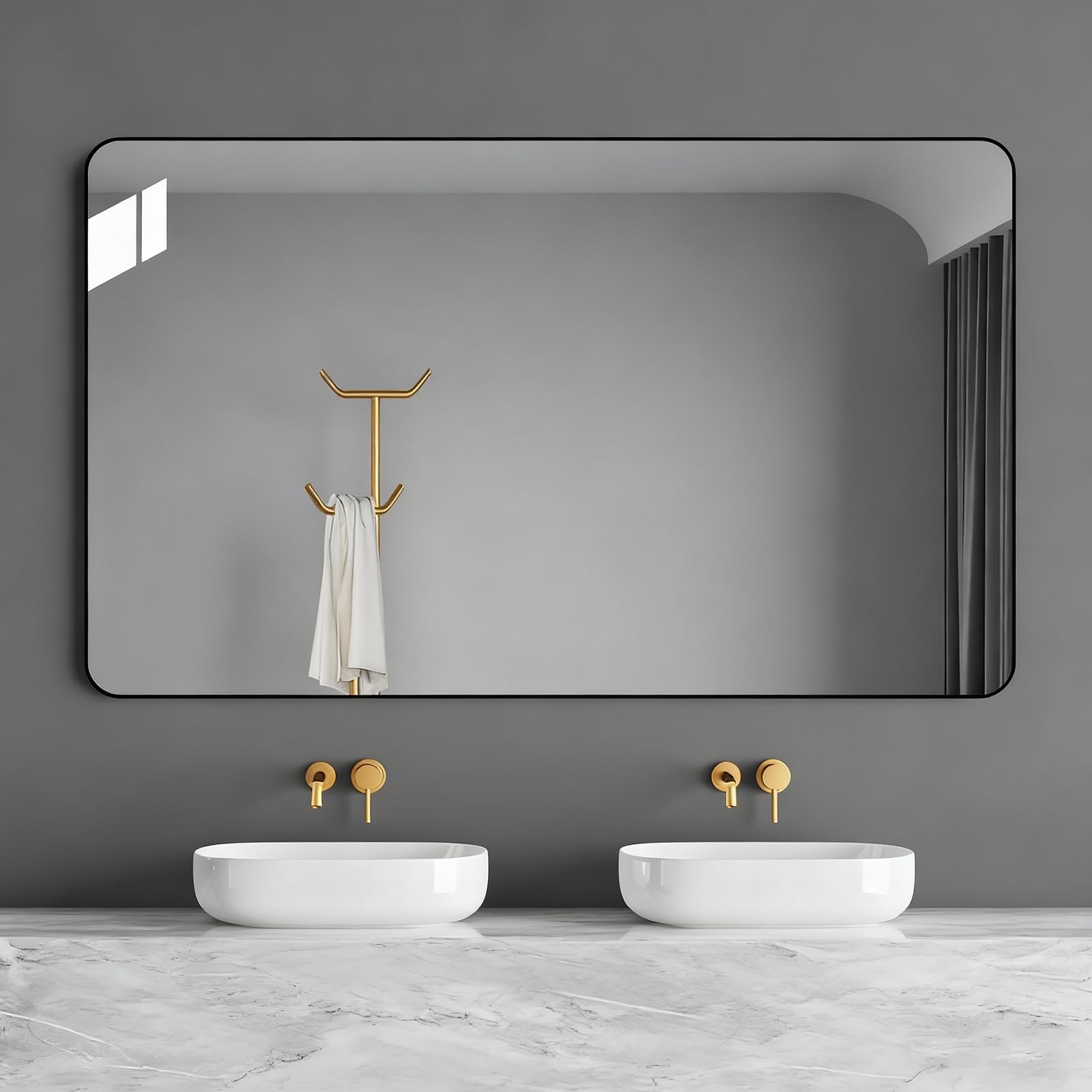 FGXHHS Bathroom Vanity Mirror for Over Sink, Metal Framed Wall Rectangle, Hangs Horizontally or Verticall(Black,60x80cm/23.6x31.5in)