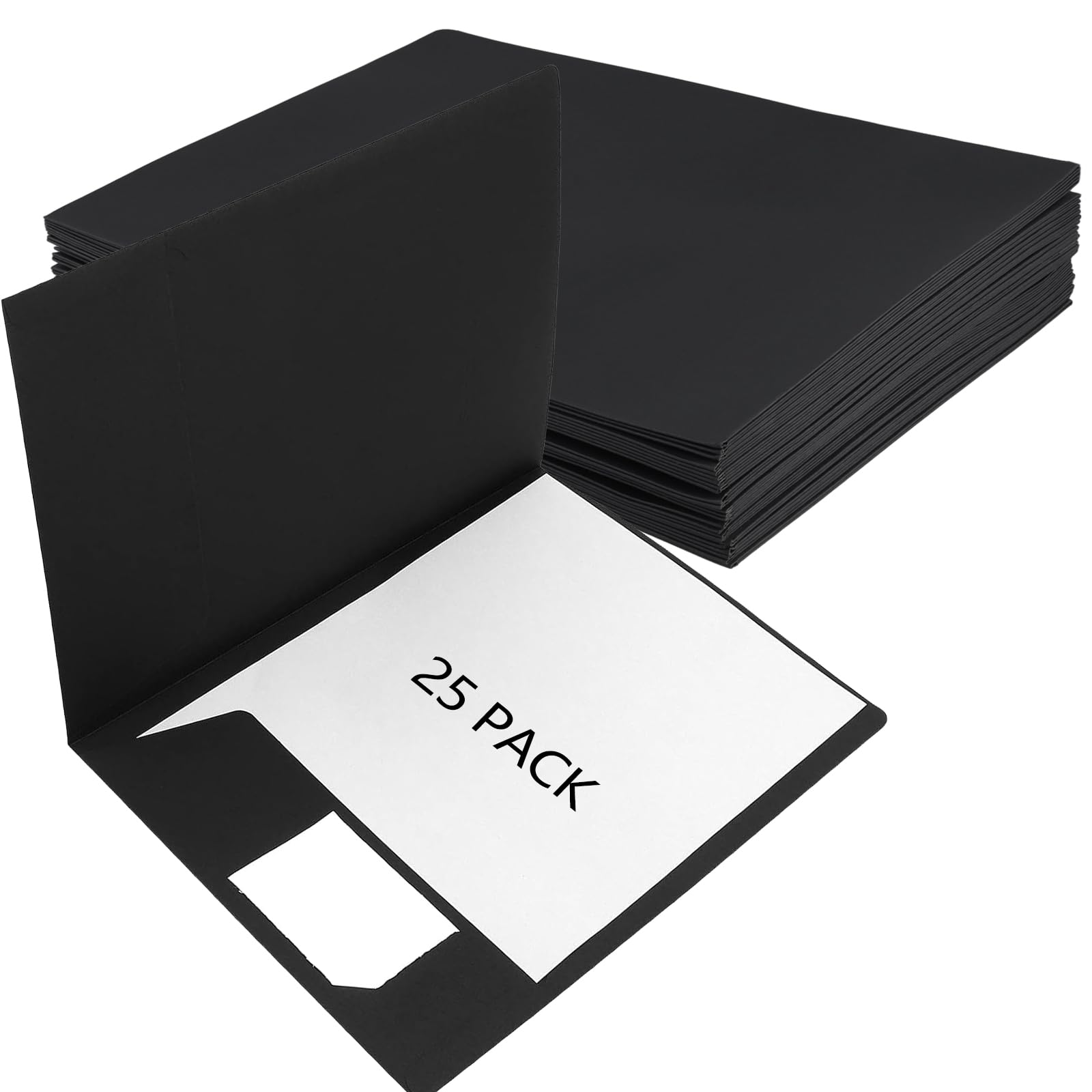 MAKTSAM 25 PCS A4 Pocket Folders with Business Card Slot, Black Square Cut File Organizer for Office Restaurant, Home