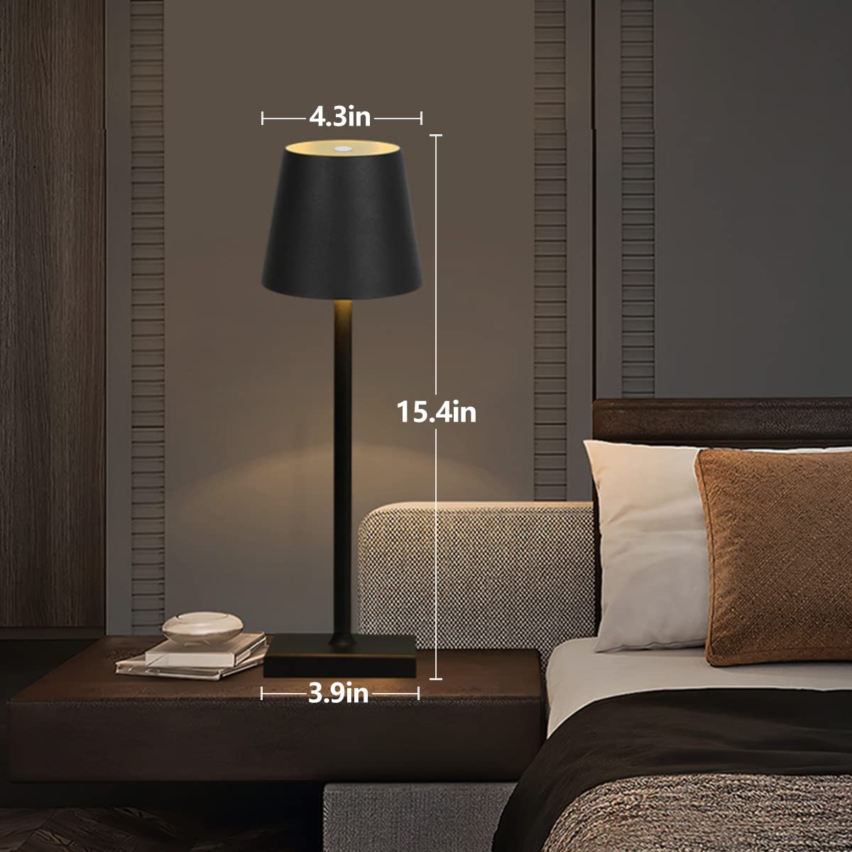 Lámpara de mesa inalámbrica LED de 15.4 pulgadas, 3 colores, regulable, color negro, luces de escritorio de 5000 mAh, batería táctil, luz nocturna recargable por USB, luz de lectura para 4