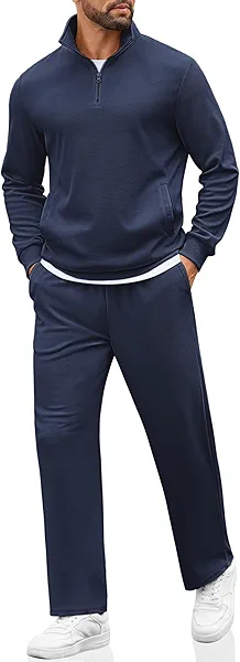 COOFANDY Men's Sweatsuits 2 Piece Set Quarter Zip Pullover with Wide Leg Sweatpants Matching Tracksuit
