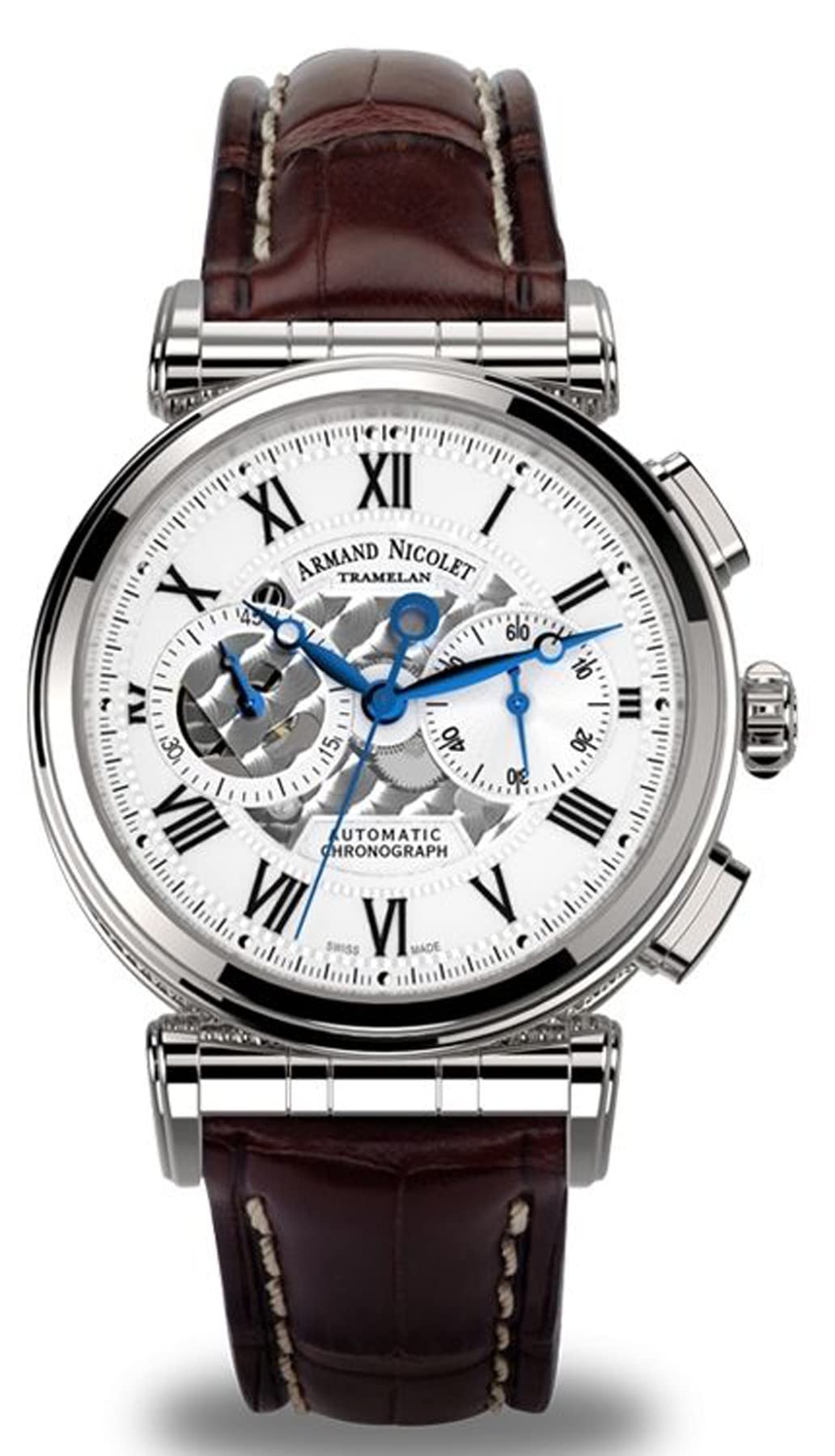 Armand NicoletReloj ar2 a424aaa-ag-p974mr2 cronógrafo automático Mens Analog Quartz Watch with Leather Bracelet A424AAA-AG-P974MR2