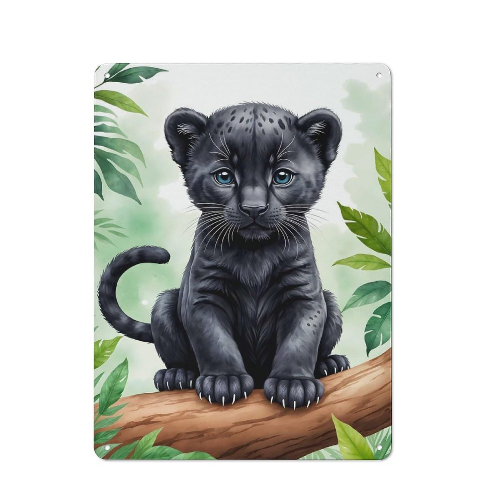 Junmoney Style-24 40X30cm Retro Tin Sign With Panther Animal Watercolor For Living Room Wall, Housewarming Present For People Styling Living Room