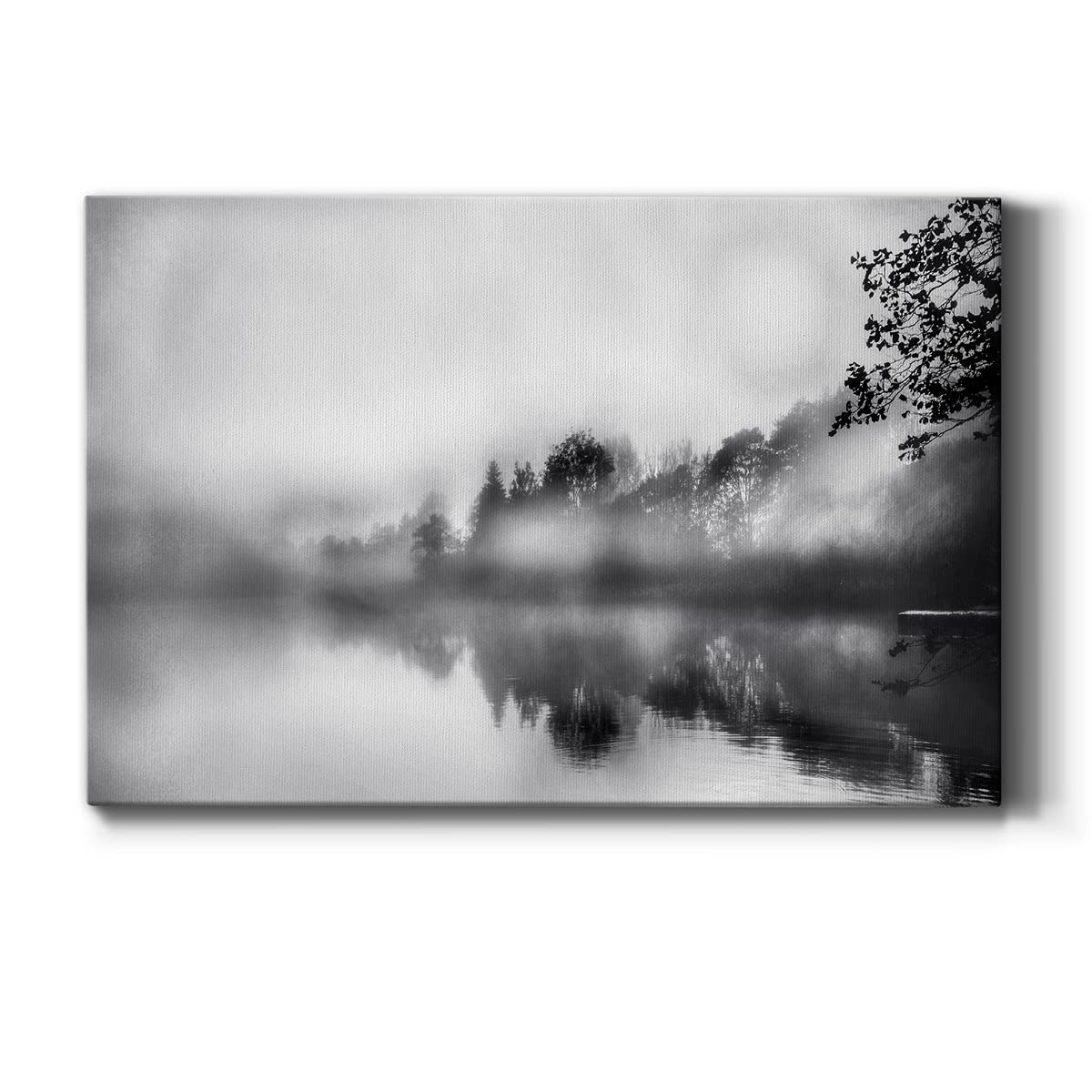 Renditions Gallery Black White Mist Mountain Lake Landscape Canvas Wall Art for Home Décor,Soft Wonders,Ready to Hang, 18''x 12'', Made in America