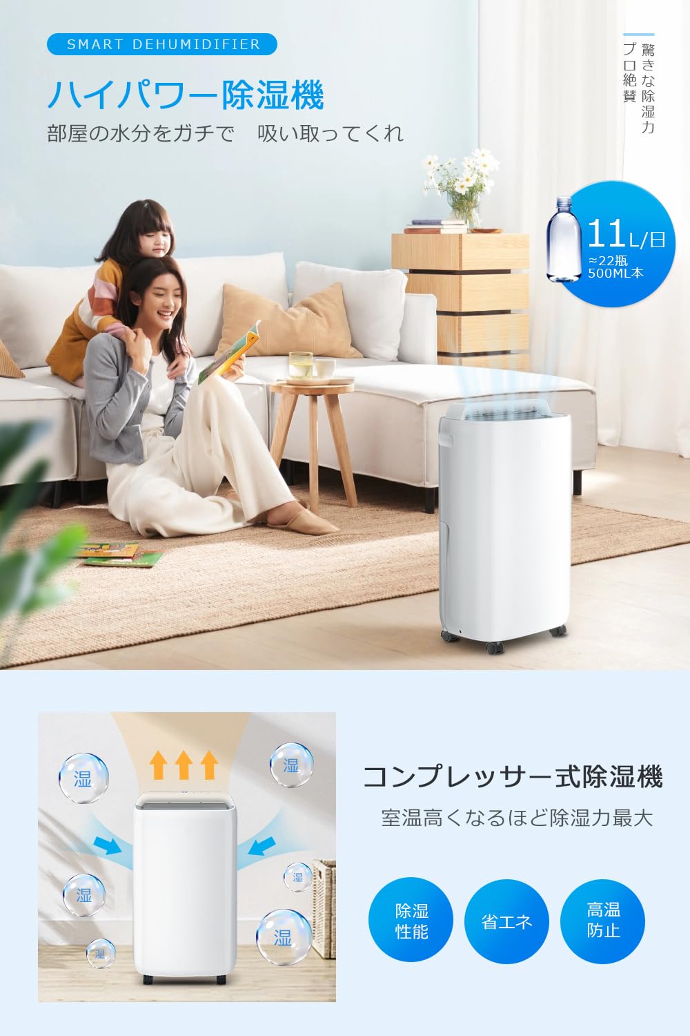 Amazon | 除湿機 コンプレッサー式 【除湿量11L/日 4L大容量タンク 