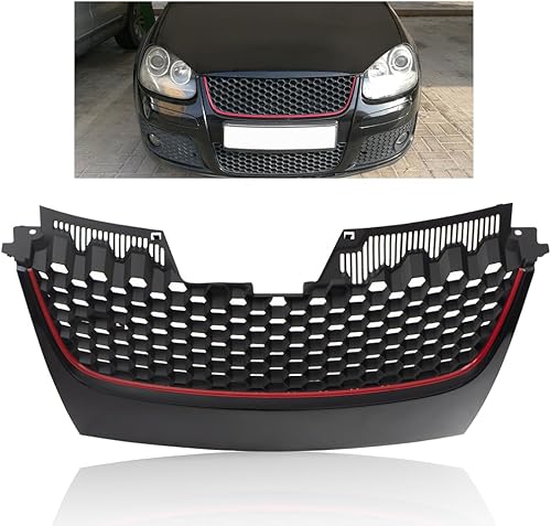 Rejilla central de malla de repuesto para Volkswagen 2006-2009 VW GTI Gli MK5 Hex Red Strip sin insignia