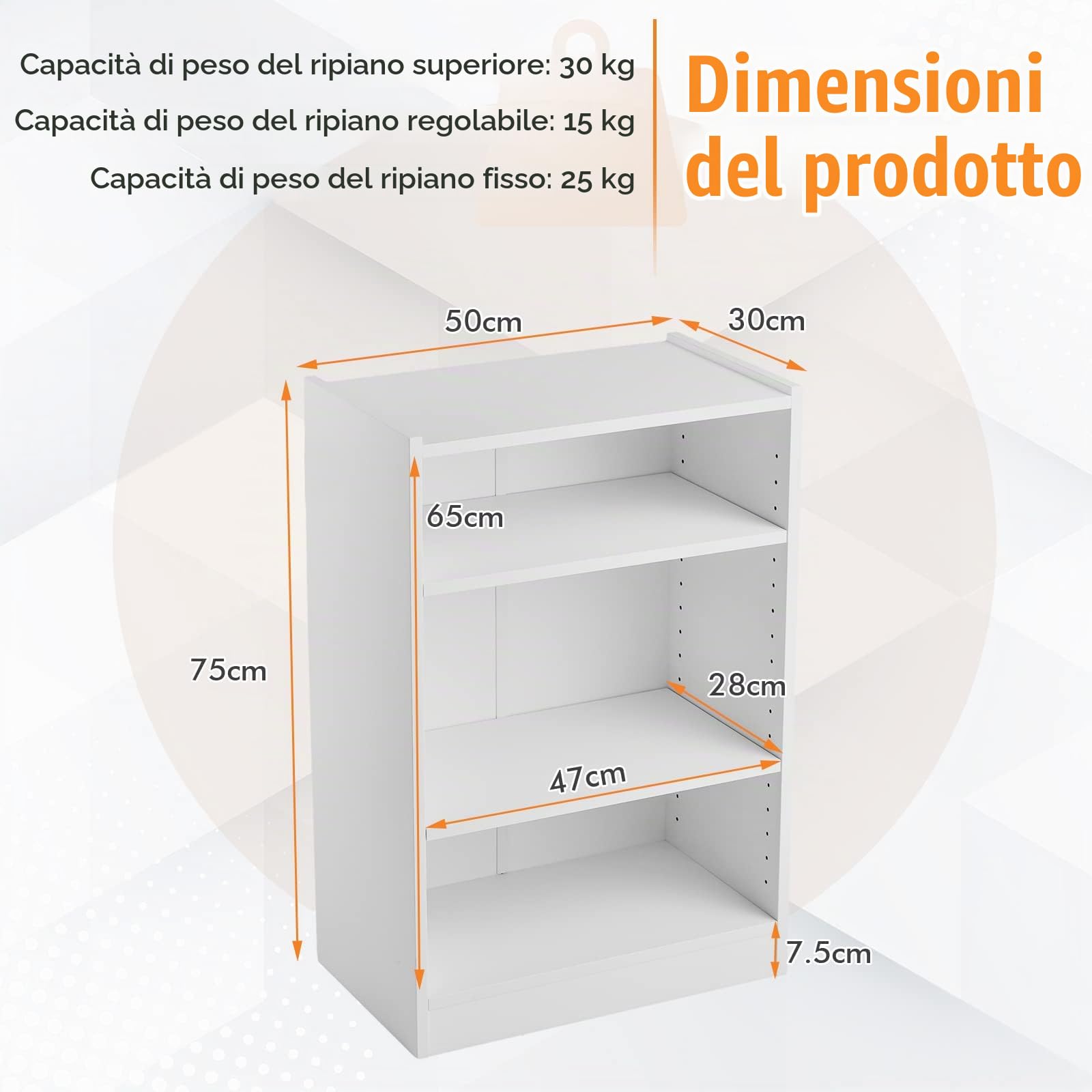 GYMAX Libreria a 4 Piani, Scaffale a 3 Cubi d’Angolo, Ripiani Regolabili a 18 Livelli, Anti-ribaltamento, per Soggiorno, Camera da Letto e Ufficio, Studio, 50 x 30 x 75 cm (BIANCO)