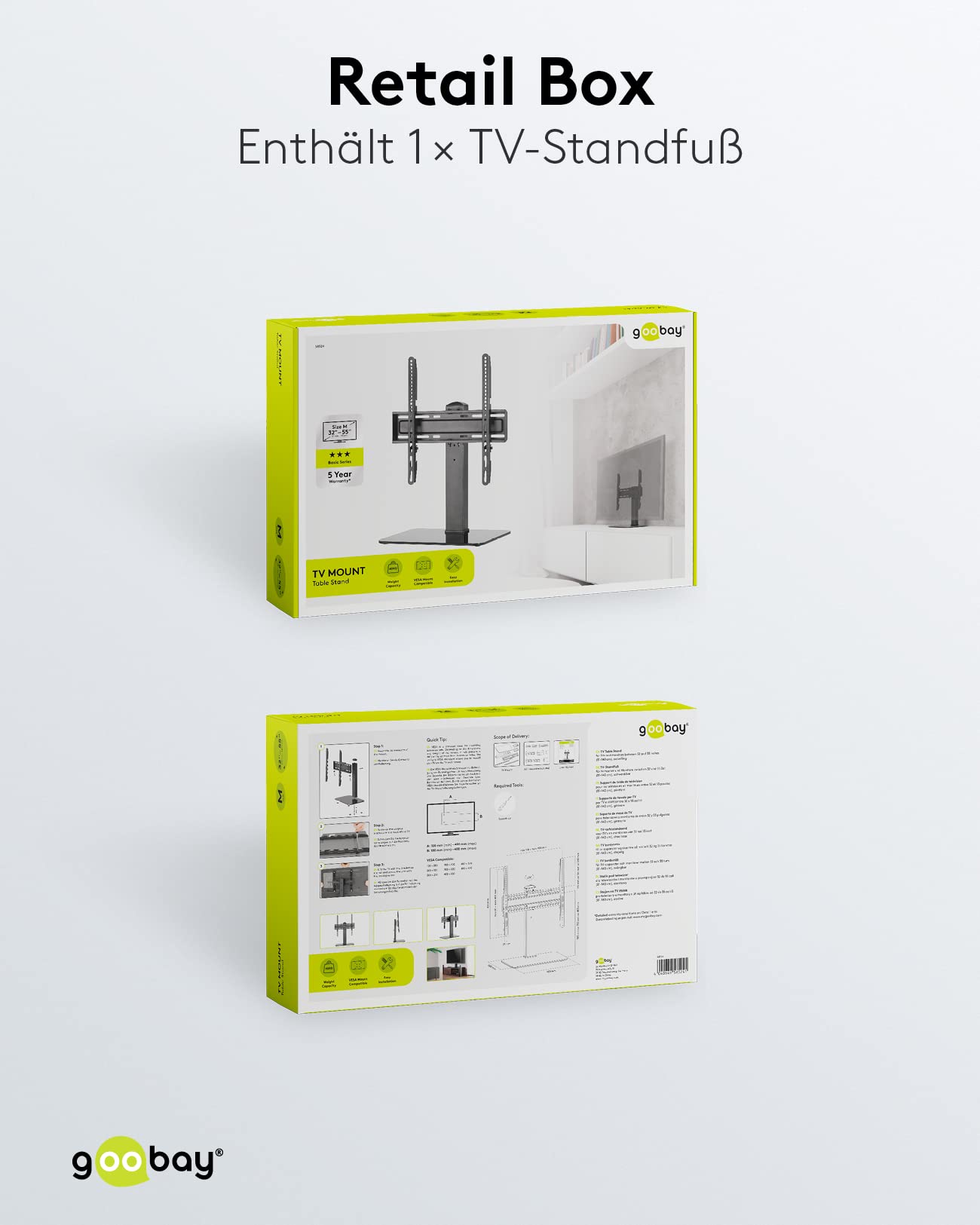 goobay 58524 stojak pod telewizor i monitory od 32" do 55" (81-140 cm), wychylny, do telewizorów płaskich i zakrzywionych, do 40 kg, czarny