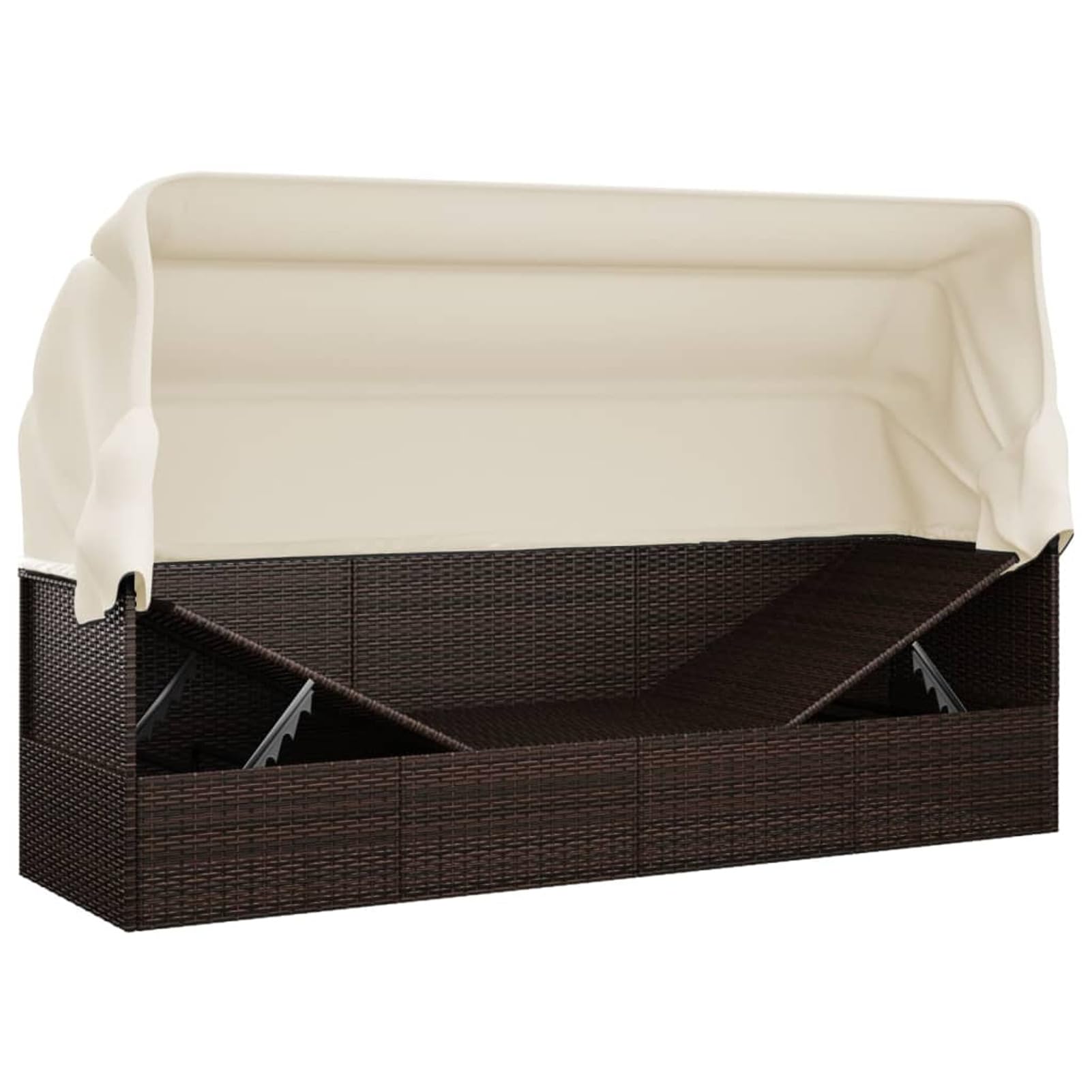 IKAYAA Divanetto da Esterno con Tetto in Rattan e Acciaio Divano 2-3 Posti per Arredo Giardino, Terrazzo e Piscina-Marrone e Crema-con Tetto