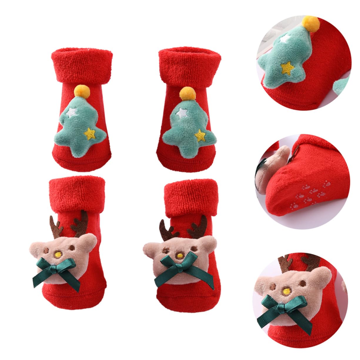 MAGICLULU 6 Paia di Pantofole A Calzino per Bambini Scarpe Natalizie per Bambini Stivaletti in Pile Comodi per Calze Natalizie Ciondolo in Cotone Autunno E Inverno Rosso Neonato