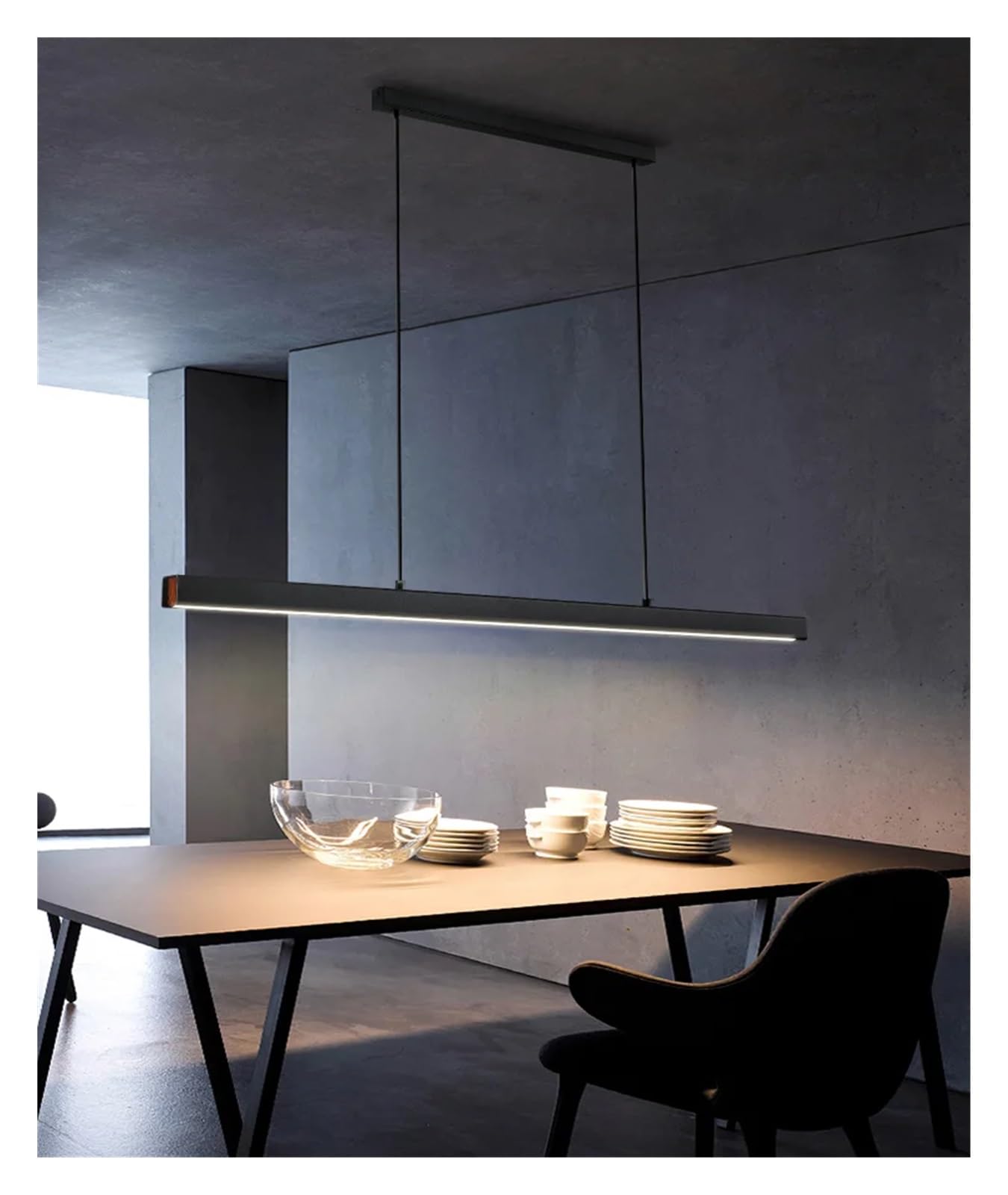 Minimalistyczna liniowa lampa wisząca LED do biura, baru, stołu, nordyckiego, drewnianego, idealna do restauracji (czarna, szer. 100 cm, możliwość ściemniania za pomocą pilota)