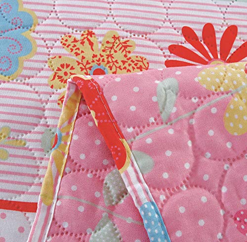 image for 3-Piece Girls Floral Quilt Set Full or Queen with Shams, Flowers Birds