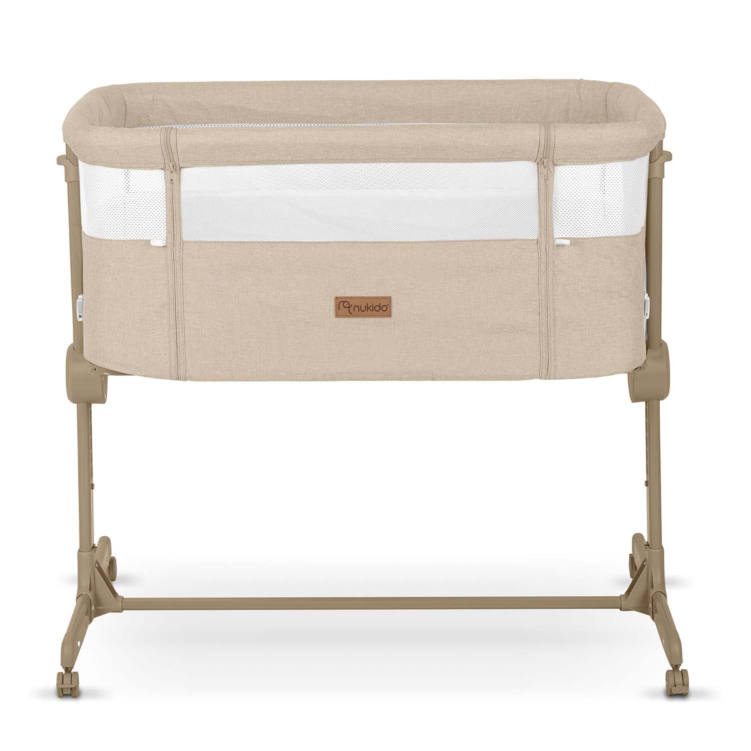 Nukido Babybett Beistellbett Reisebett - Bis 9 kg 5 Monate - Mit Matratze - Klappbar - Auf Rollen - Höhenverstellbar - Beige