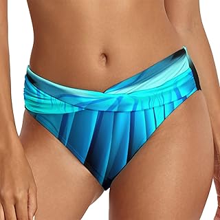 Biquíni feminino shorts de natação casual estampa étnica cintura alta shorts de banho solto cinto apertado esportes shorts de ioga shorts biquíni parte inferior frontal franzido roupa de banho parte inferior (azul, P)